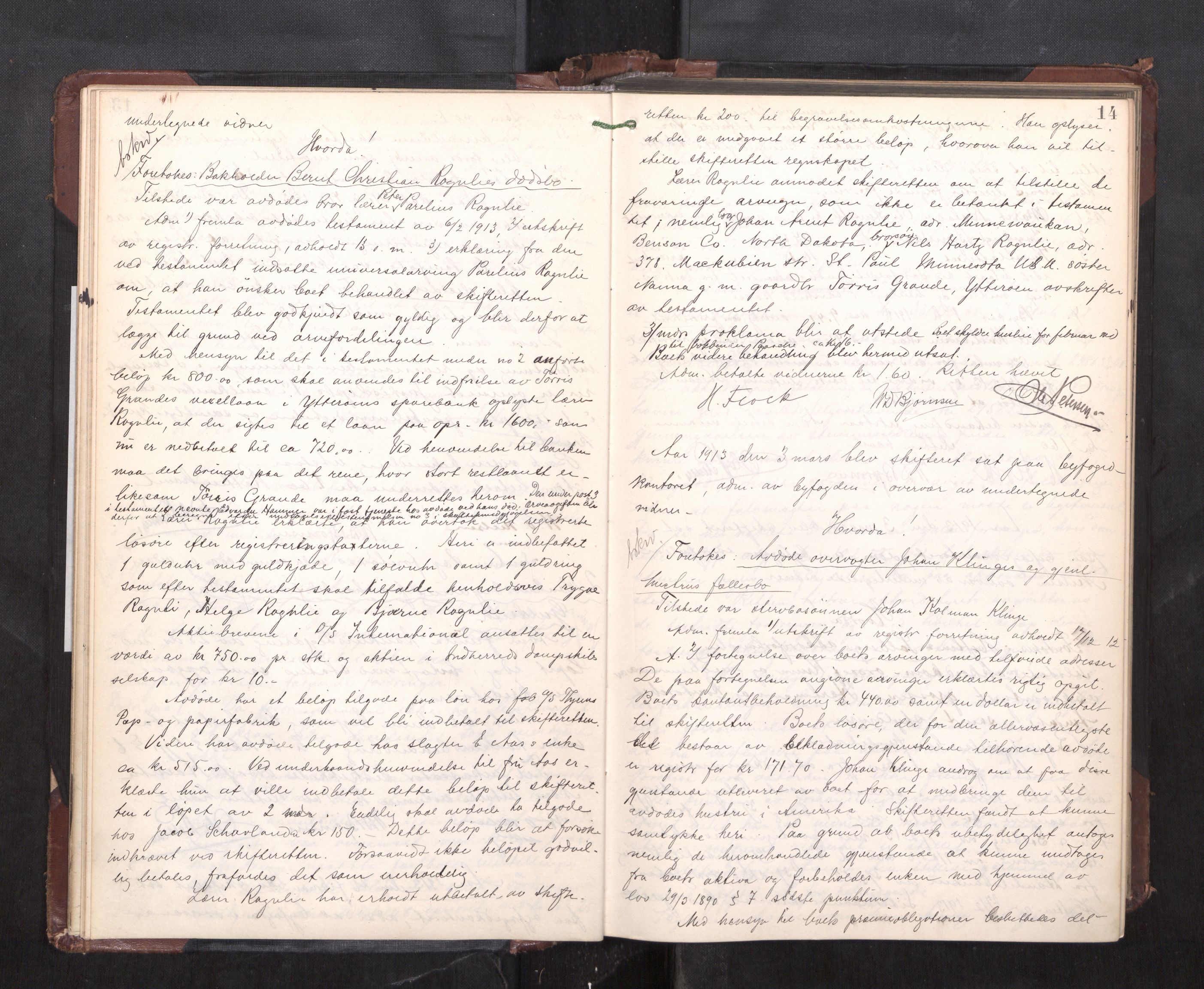 Trondheim byfogd, AV/SAT-A-0003/1/3/3C/L0028: Skifteregistreringsprotokoll - 17/1-29/1. (u/ register), 1913-1917, p. 14