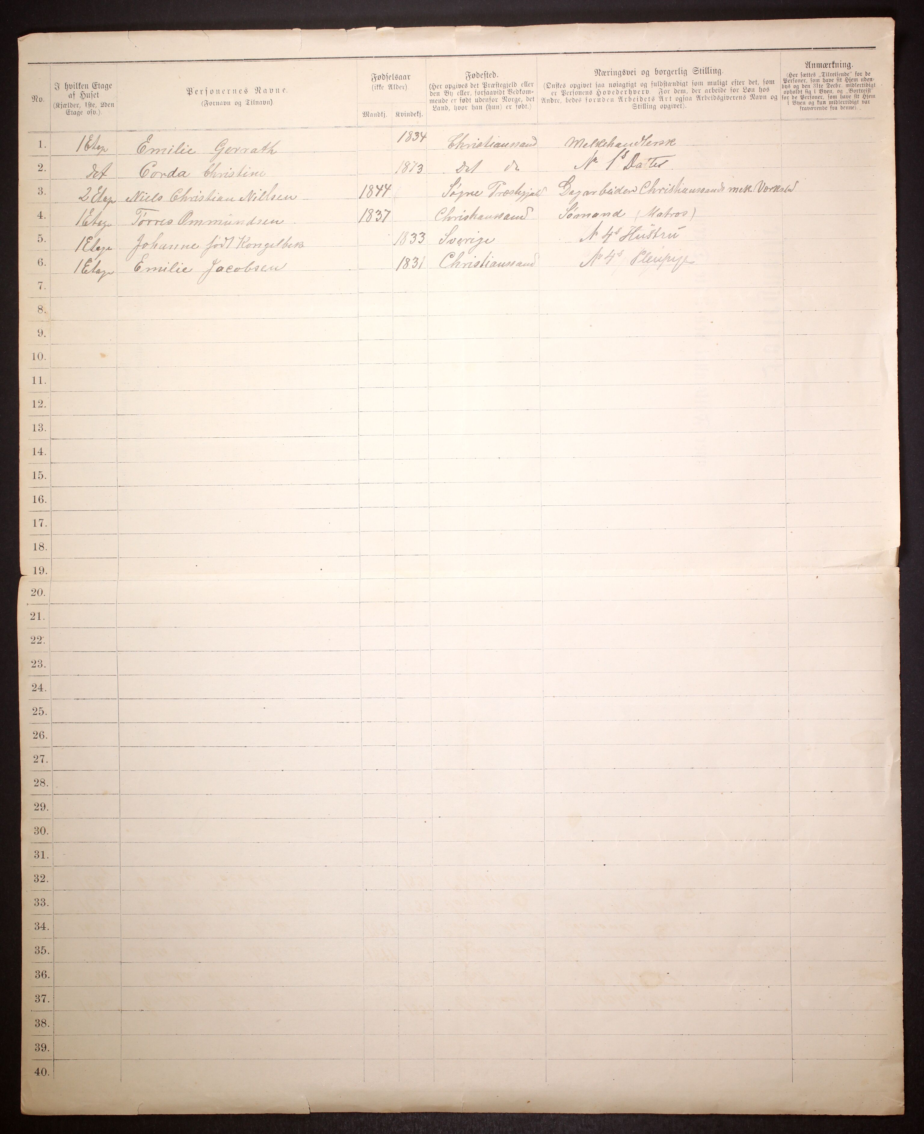 SAK, 1885 census for 1001 Kristiansand, 1885, p. 11