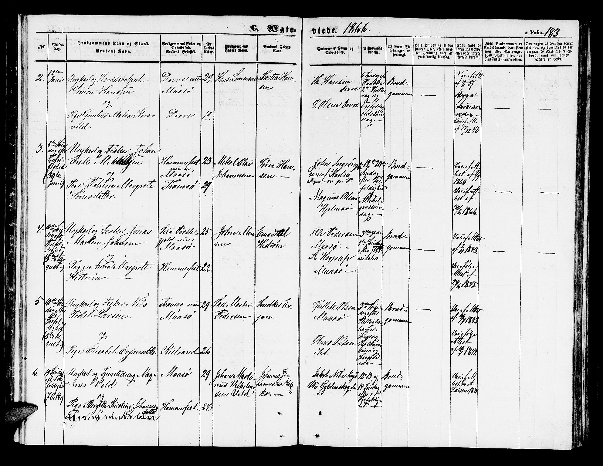 Måsøy sokneprestkontor, AV/SATØ-S-1348/H/Hb/L0001klokker: Parish register (copy) no. 1, 1852-1877, p. 183