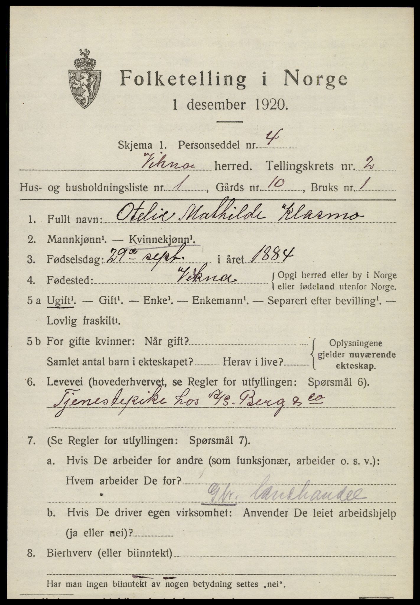 SAT, 1920 census for Vikna, 1920, p. 1561