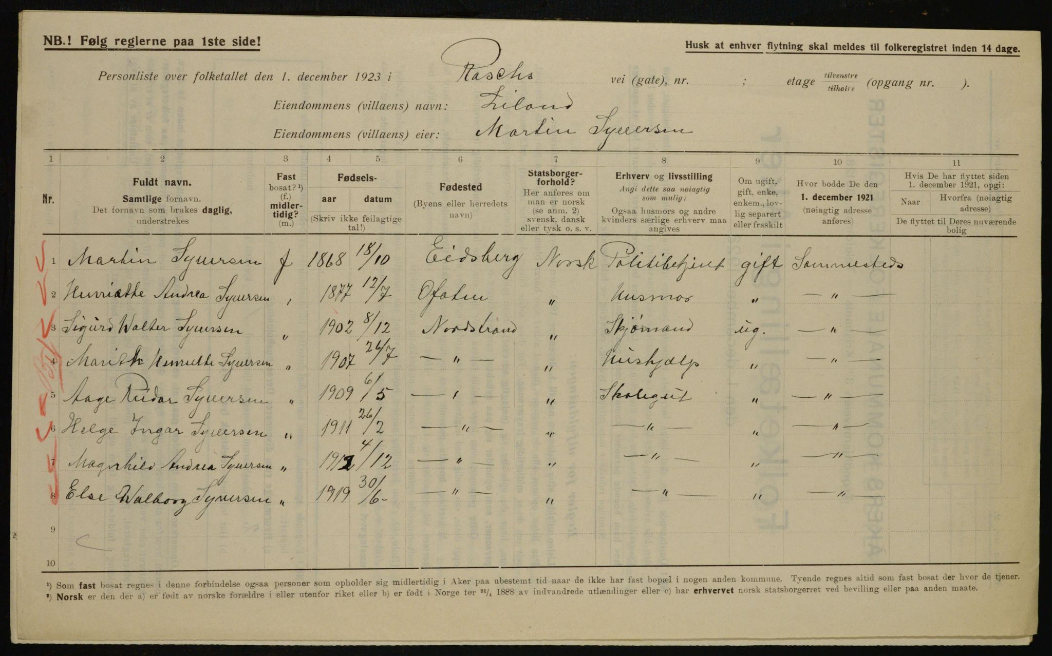 , Municipal Census 1923 for Aker, 1923, p. 44170