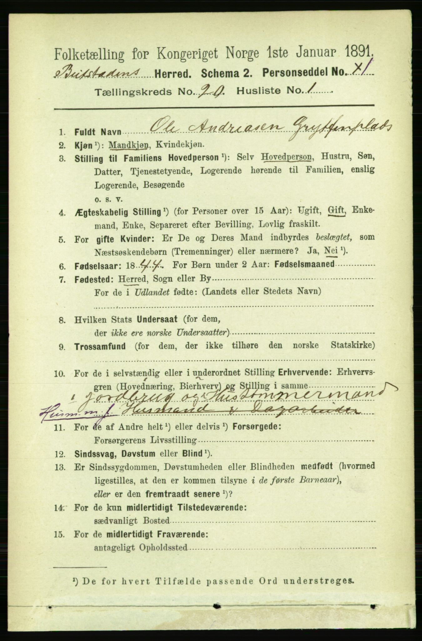 RA, 1891 census for 1727 Beitstad, 1891, p. 5110