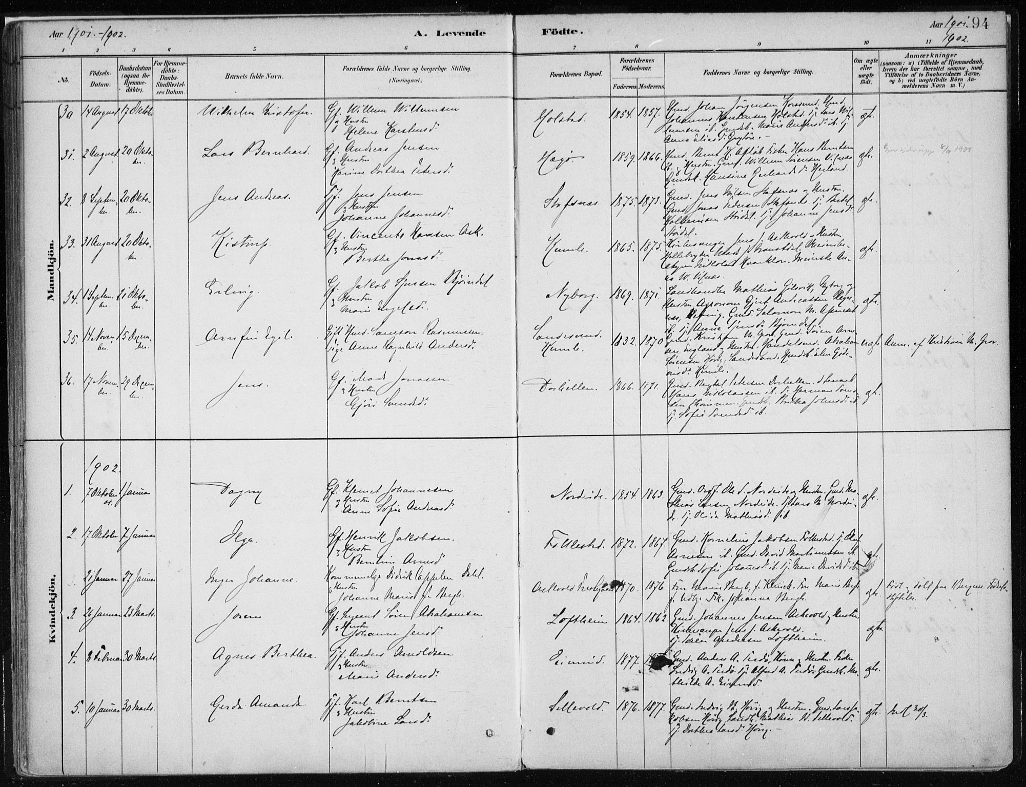 Askvoll sokneprestembete, SAB/A-79501/H/Haa/Haab/L0002: Parish register (official) no. B 2, 1879-1909, p. 94