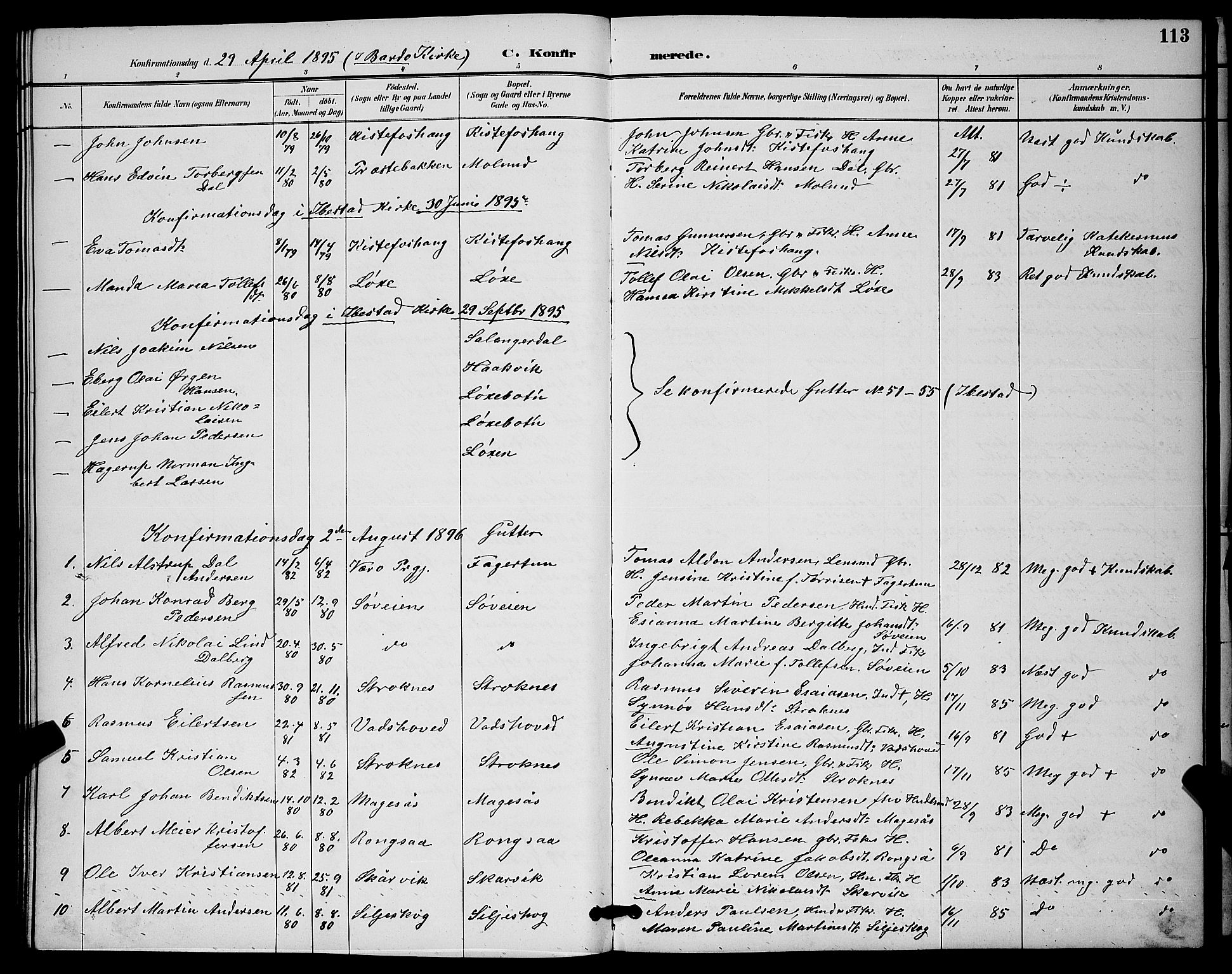 Ibestad sokneprestembete, SATØ/S-0077/H/Ha/Hab/L0015klokker: Parish register (copy) no. 15, 1888-1899, p. 113