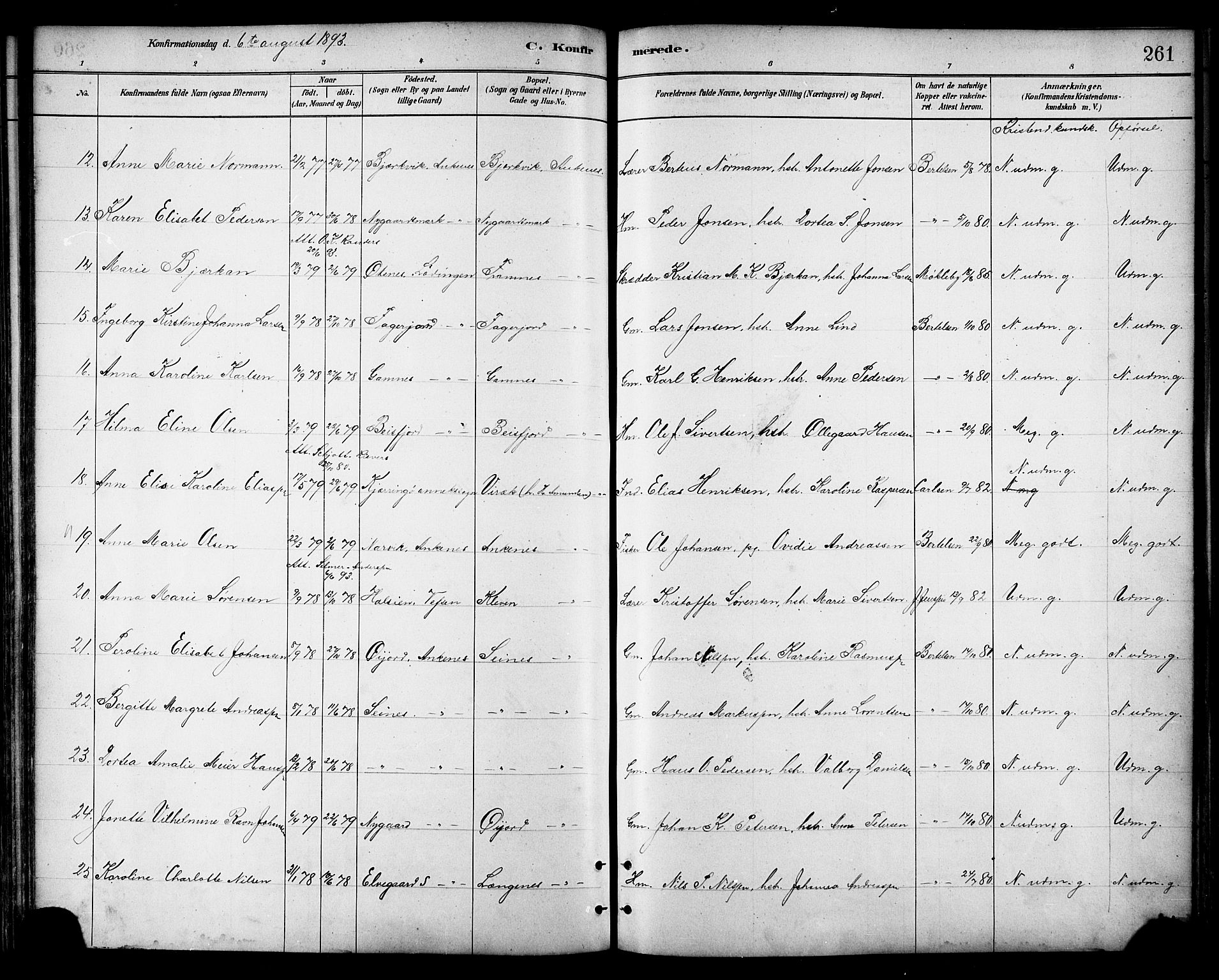 Ministerialprotokoller, klokkerbøker og fødselsregistre - Nordland, AV/SAT-A-1459/866/L0938: Parish register (official) no. 866A01, 1879-1893, p. 261