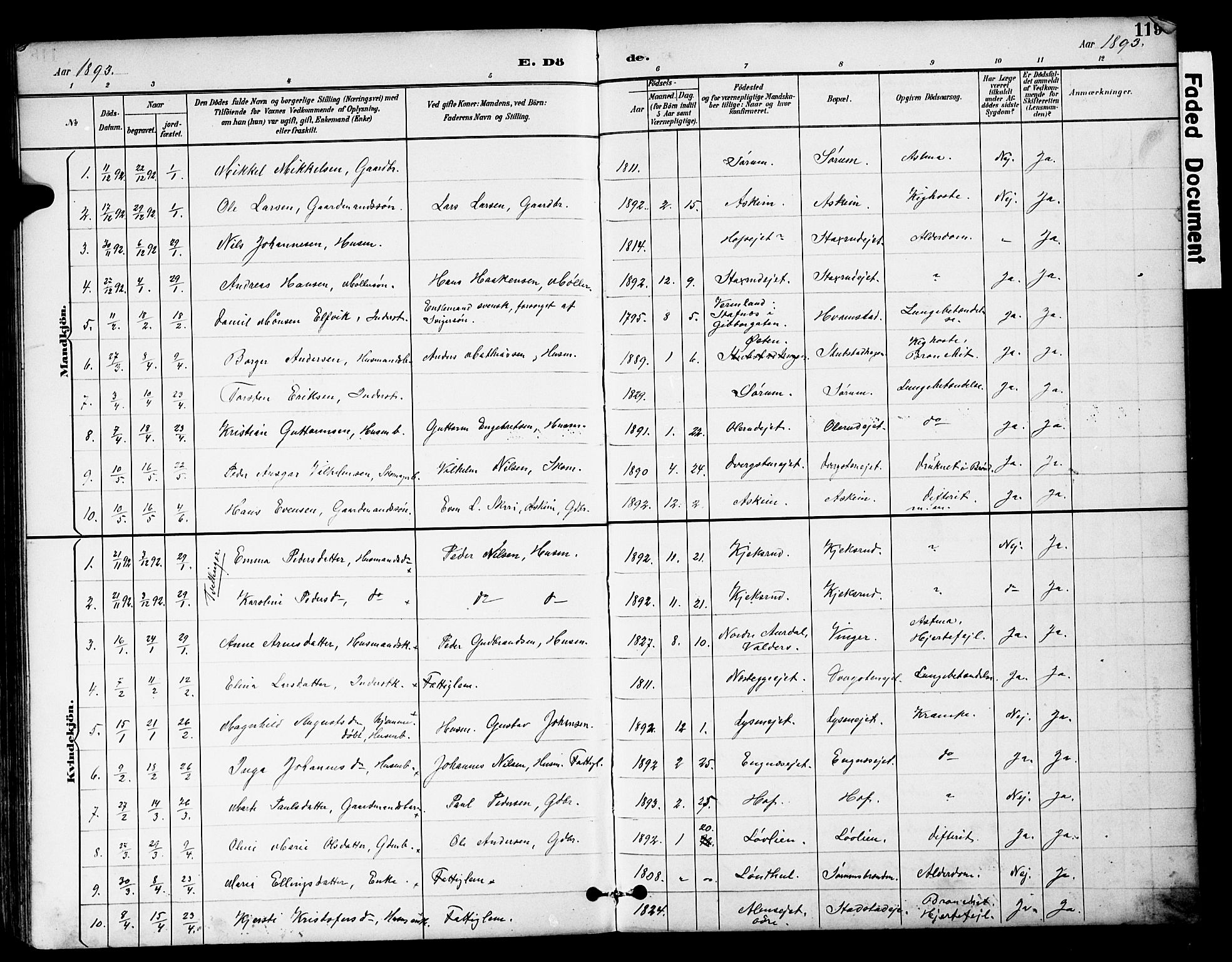Brandbu prestekontor, SAH/PREST-114/H/Ha/Hab/L0006: Parish register (copy) no. 6, 1893-1902, p. 119
