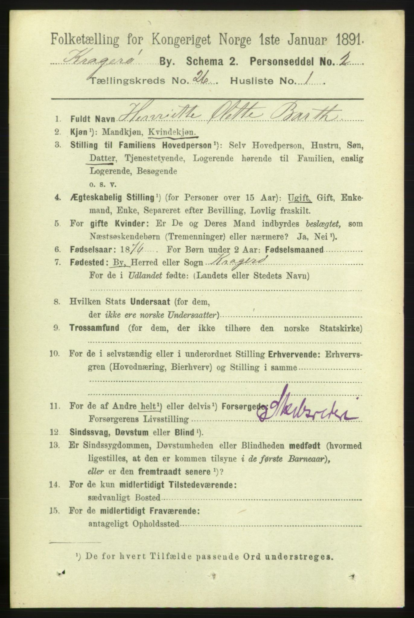 RA, 1891 census for 0801 Kragerø, 1891, p. 5217