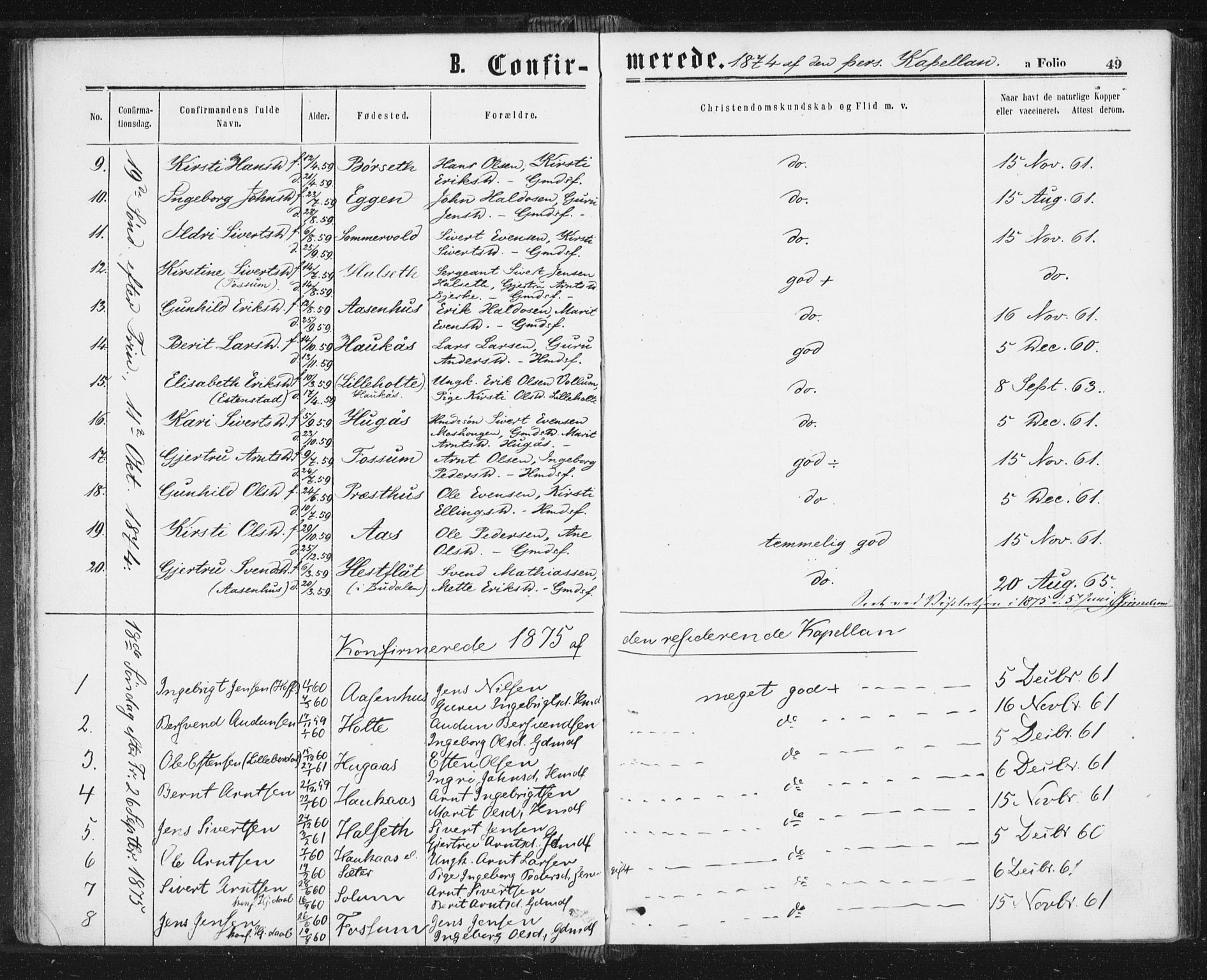 Ministerialprotokoller, klokkerbøker og fødselsregistre - Sør-Trøndelag, SAT/A-1456/689/L1039: Parish register (official) no. 689A04, 1865-1878, p. 49