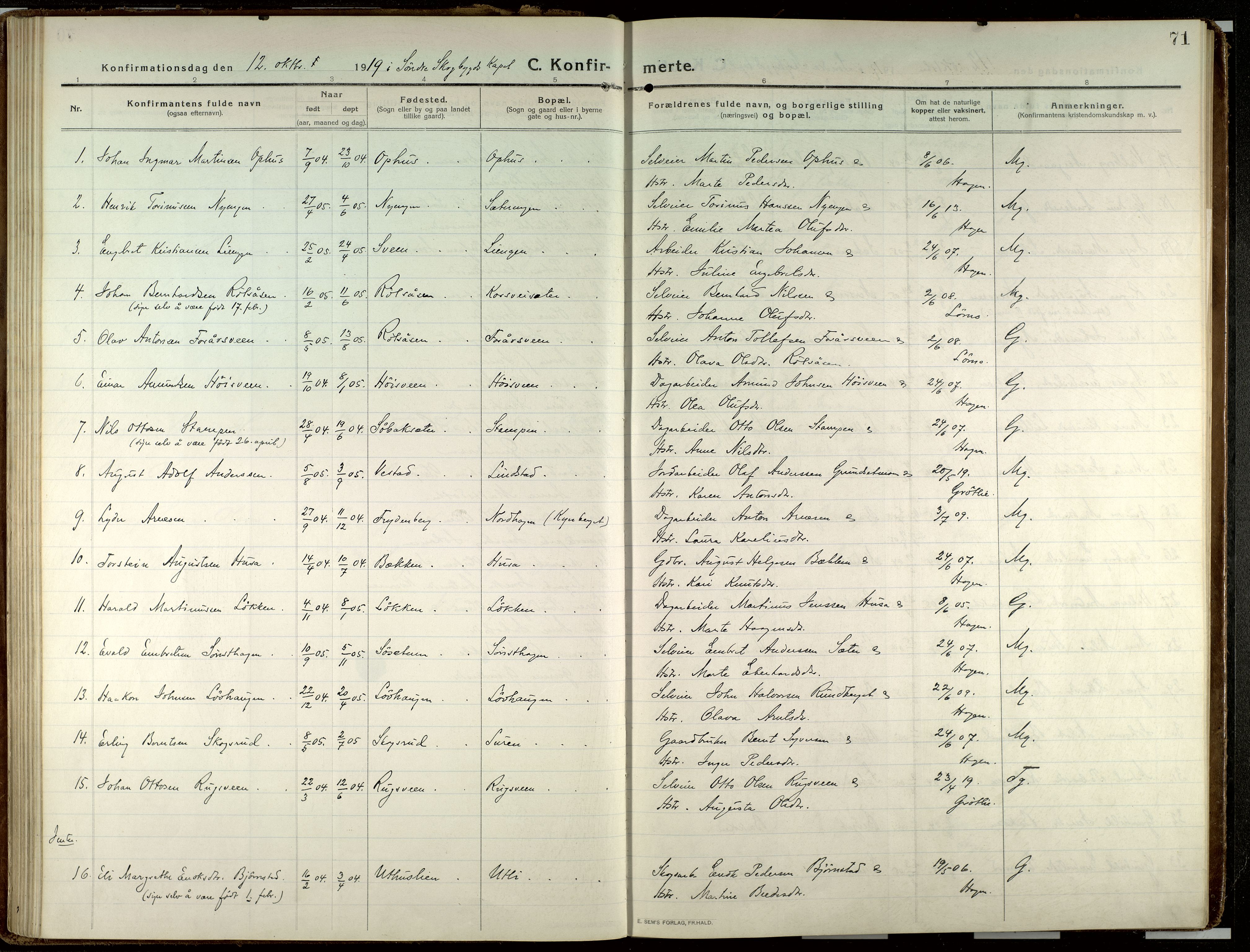 Elverum prestekontor, AV/SAH-PREST-044/H/Ha/Haa/L0023: Parish register (official) no. 23, 1914-1929, p. 71