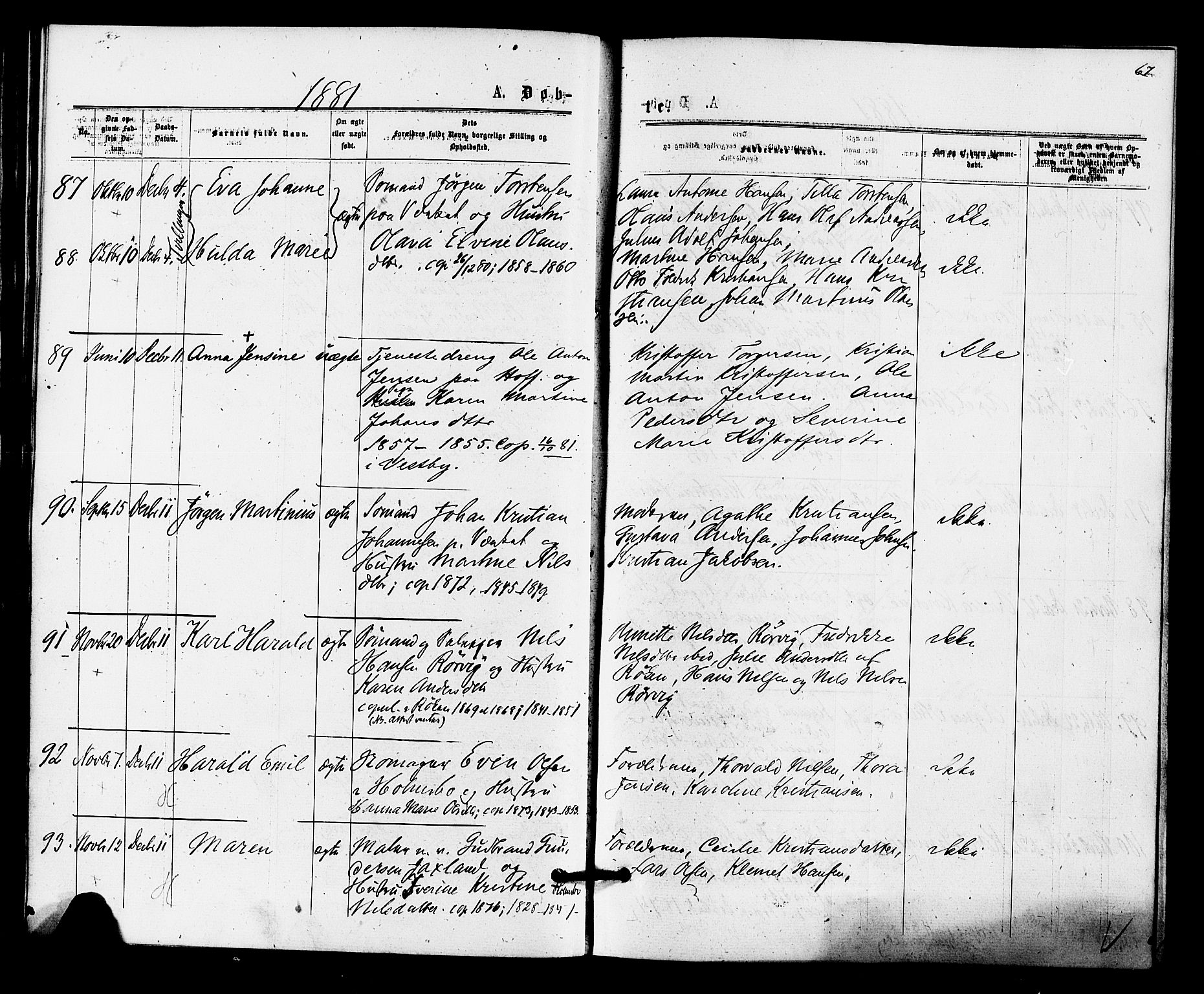 Hurum kirkebøker, AV/SAKO-A-229/F/Fa/L0013: Parish register (official) no. 13, 1876-1881, p. 67