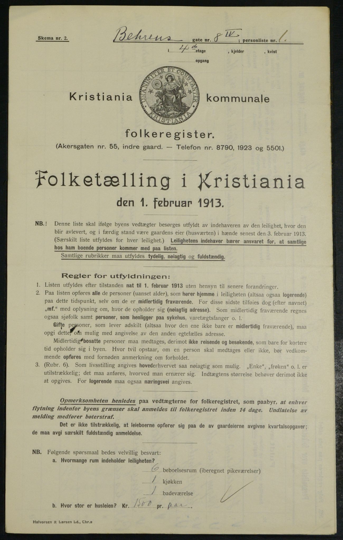 OBA, Municipal Census 1913 for Kristiania, 1913, p. 3316