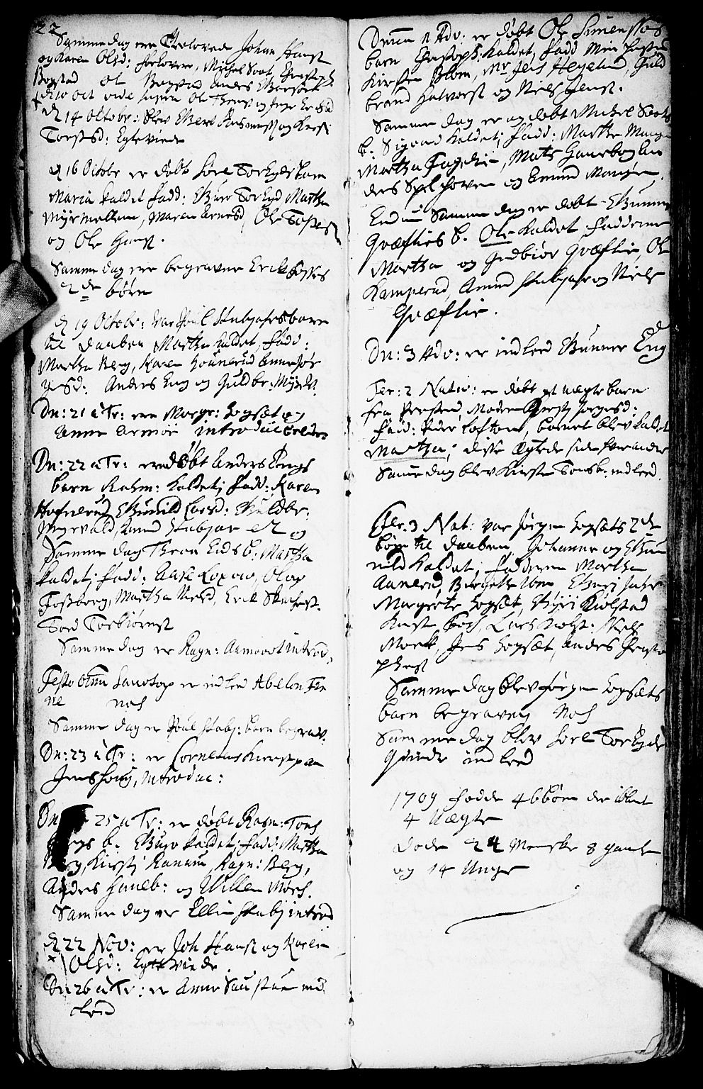 Aurskog prestekontor Kirkebøker, SAO/A-10304a/F/Fa/L0001: Parish register (official) no. I 1, 1707-1735, p. 22-23