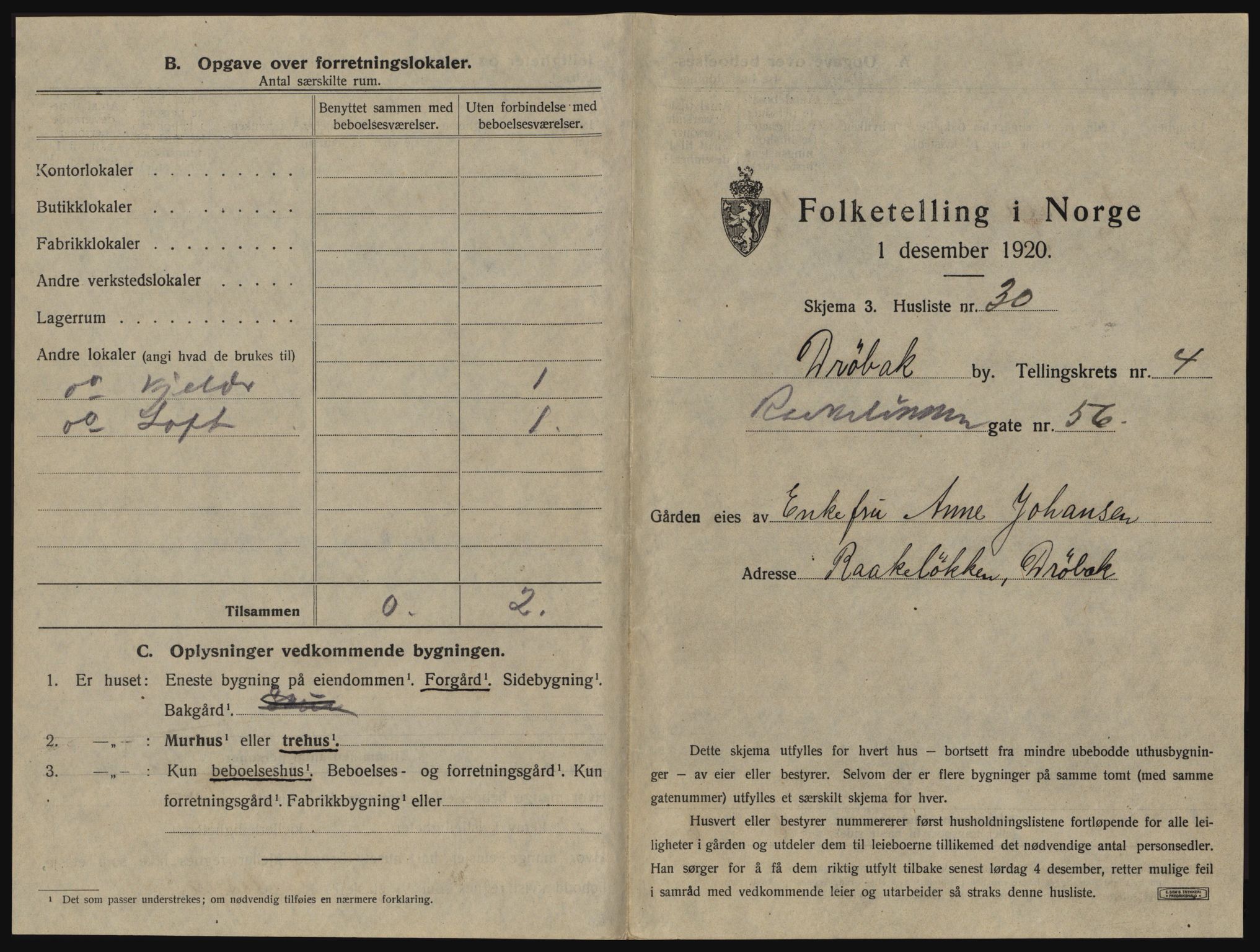 SAO, 1920 census for Drøbak, 1920, p. 425