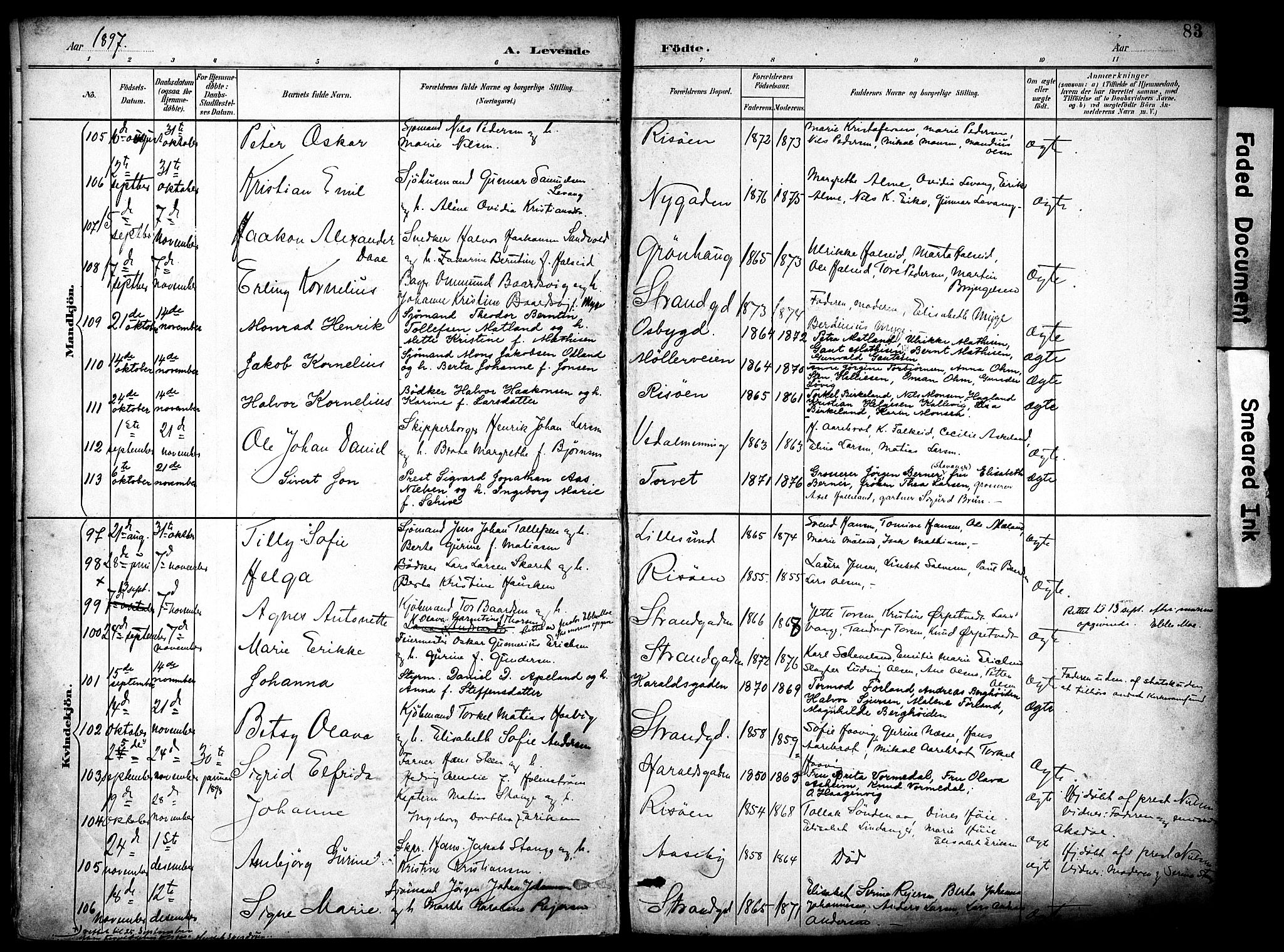 Haugesund sokneprestkontor, SAST/A -101863/H/Ha/Haa/L0006: Parish register (official) no. A 6, 1891-1907, p. 83