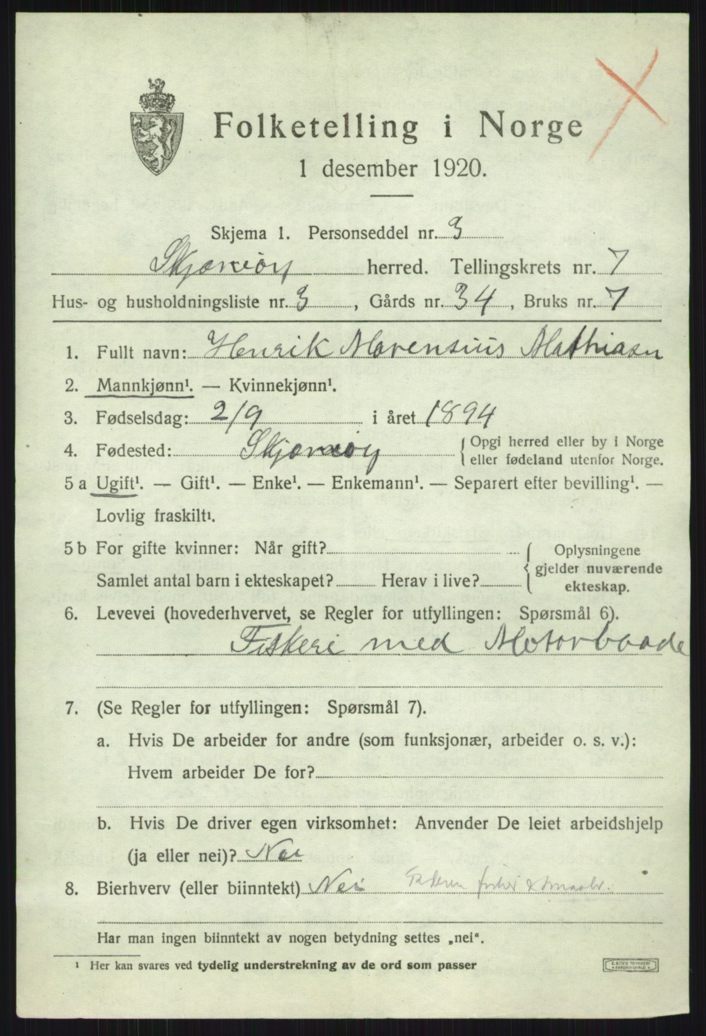 SATØ, 1920 census for Skjervøy, 1920, p. 4297
