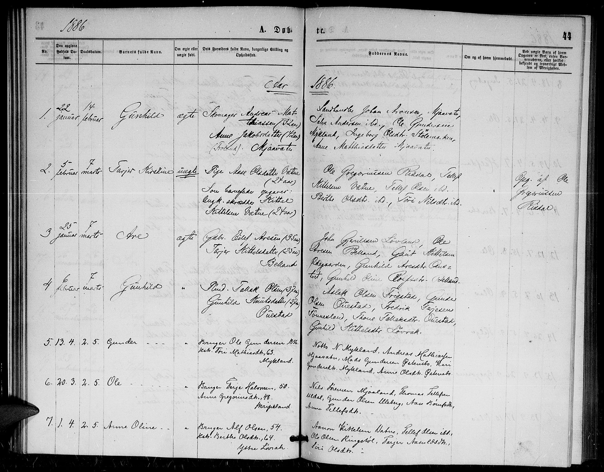 Herefoss sokneprestkontor, AV/SAK-1111-0019/F/Fa/Fac/L0001: Parish register (official) no. A 1, 1871-1886, p. 44