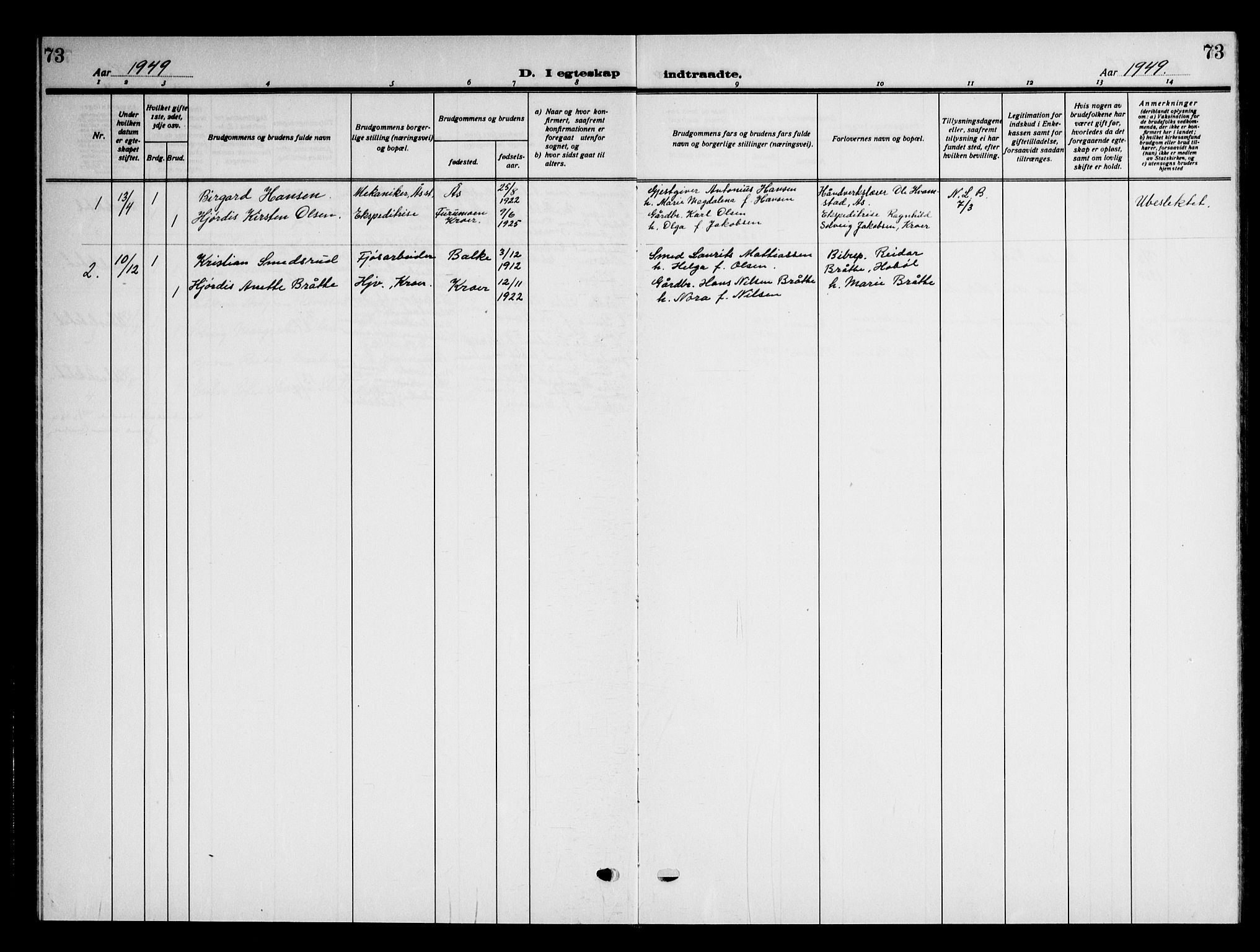 Ås prestekontor Kirkebøker, AV/SAO-A-10894/G/Gc/L0002: Parish register (copy) no. III 2, 1925-1951, p. 73