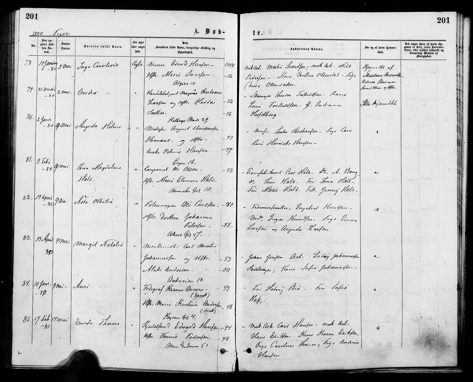 Trefoldighet prestekontor Kirkebøker, SAO/A-10882/F/Fa/L0004: Parish register (official) no. I 4, 1876-1880, p. 201