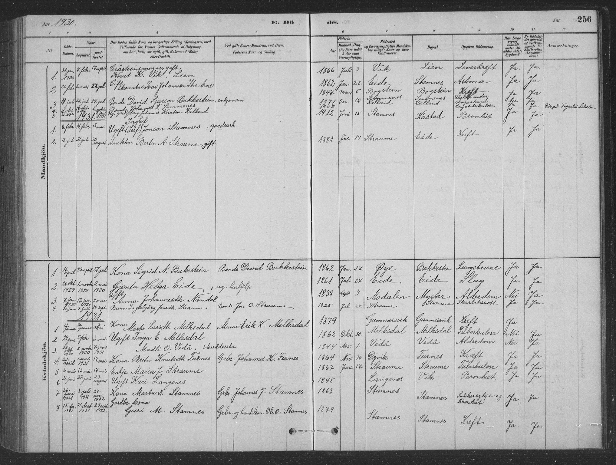 Vaksdal Sokneprestembete, SAB/A-78901/H/Hab: Parish register (copy) no. D 1, 1878-1939, p. 256