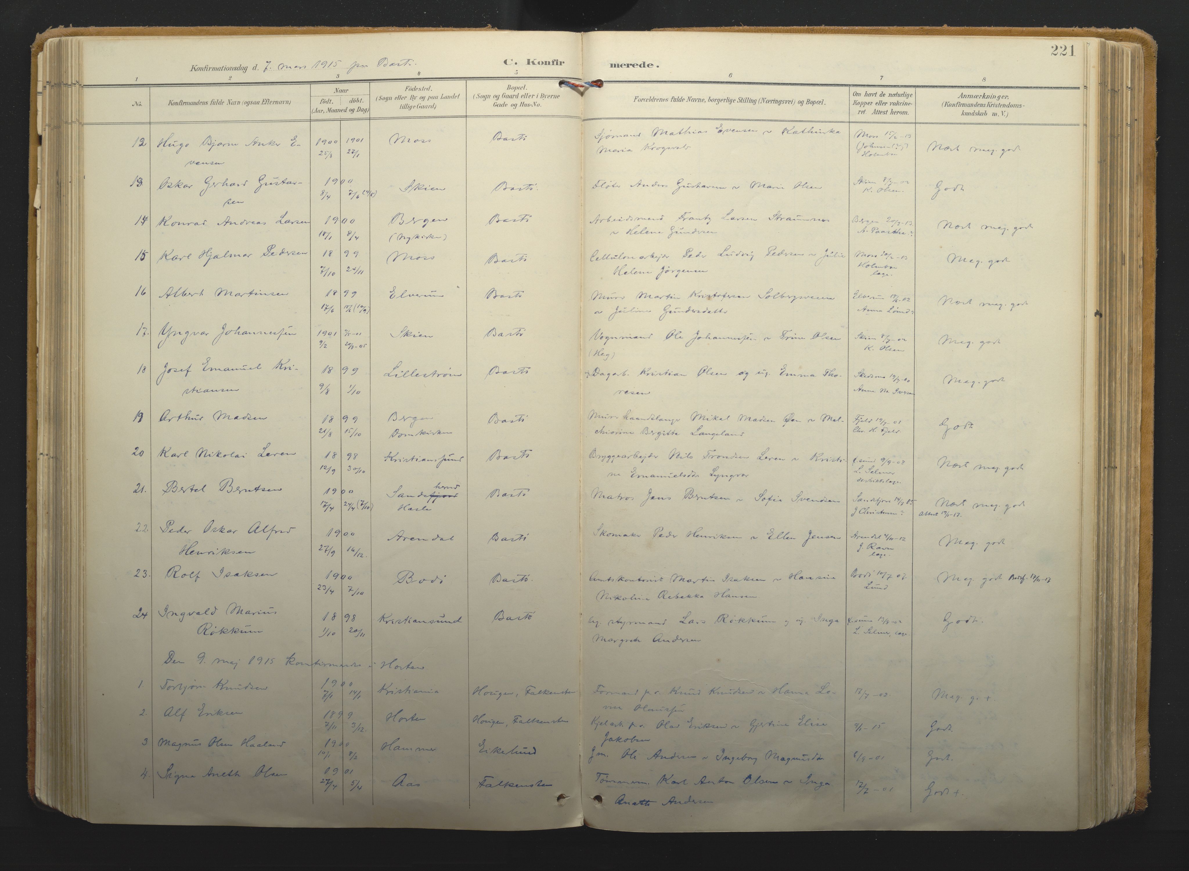 Borre kirkebøker, AV/SAKO-A-338/F/Fa/L0011: Parish register (official) no. I 11, 1897-1921, p. 221