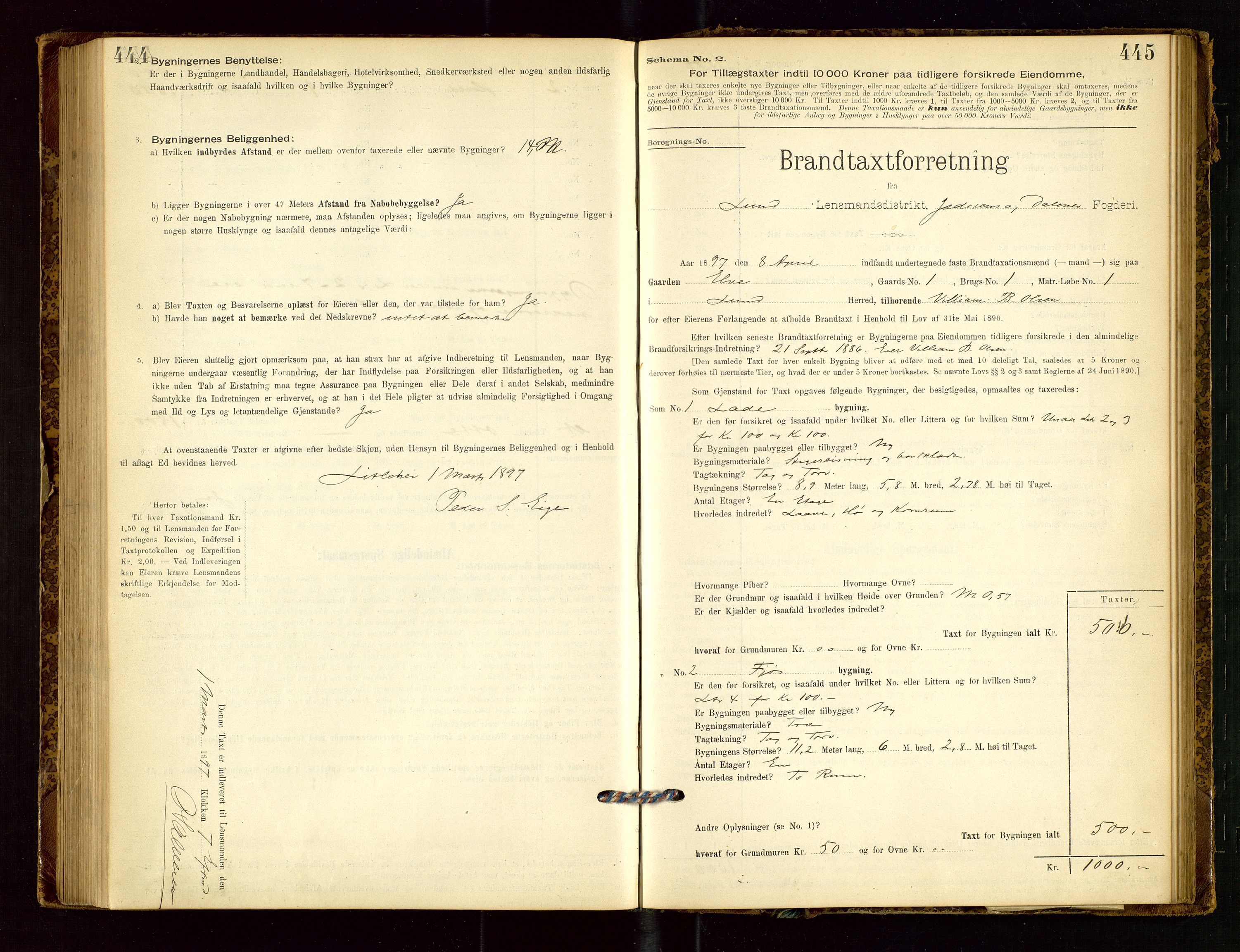 Lund lensmannskontor, SAST/A-100303/Gob/L0001: "Brandtakstprotokol", 1894-1907, p. 444-445