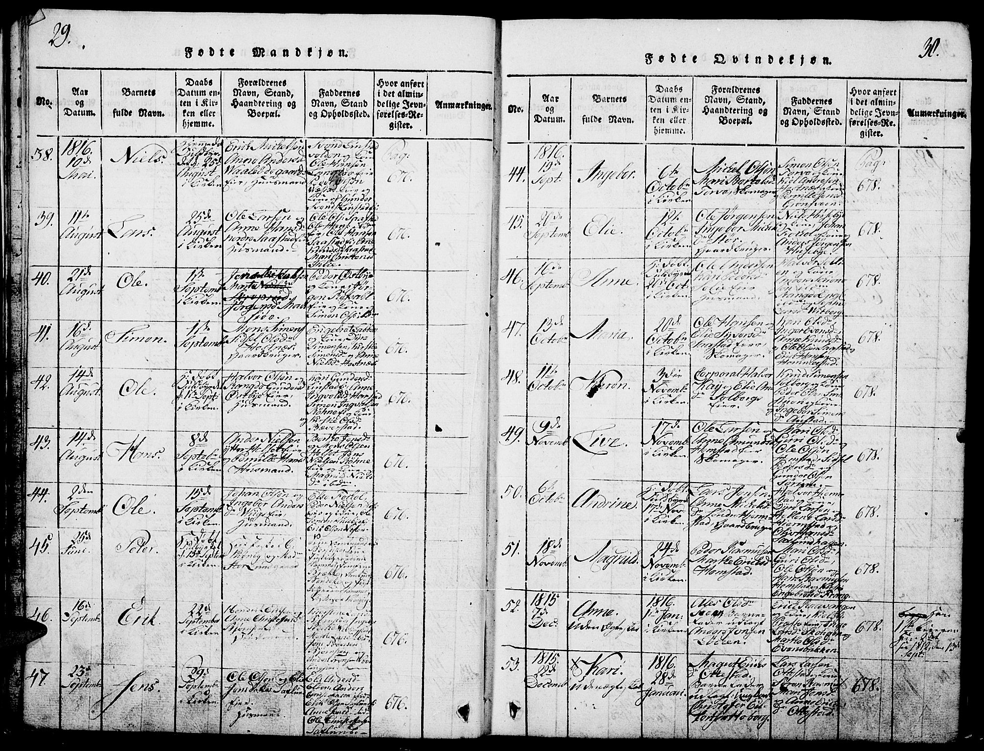 Stange prestekontor, AV/SAH-PREST-002/L/L0001: Parish register (copy) no. 1, 1814-1825, p. 29-30