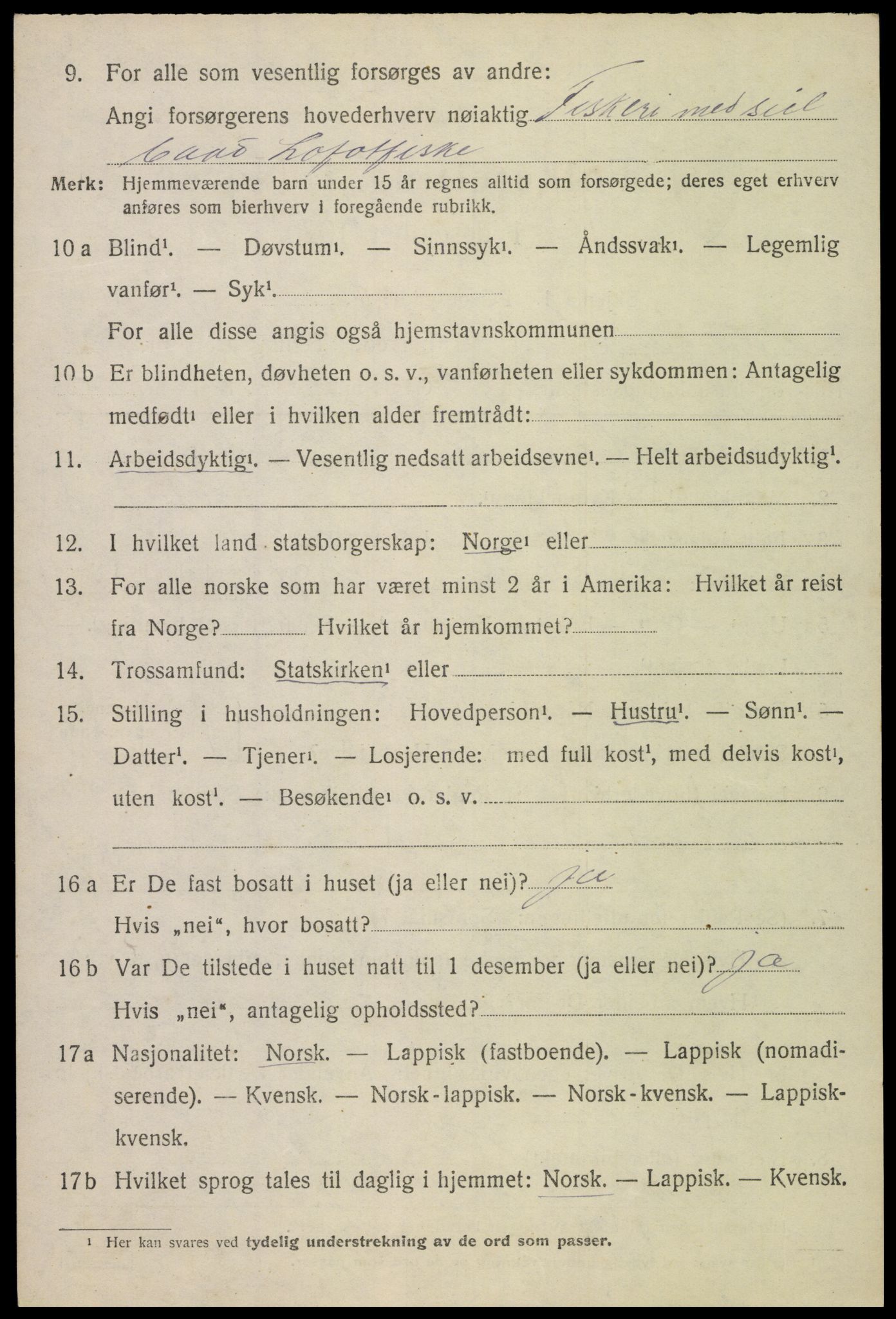 SAT, 1920 census for Vågan, 1920, p. 10184