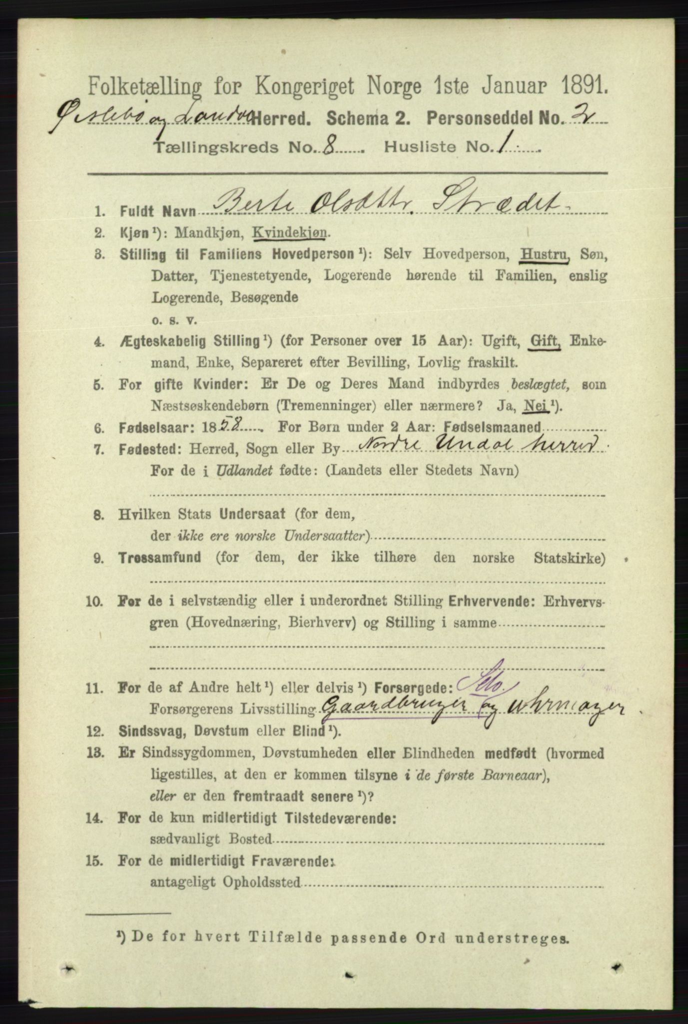 RA, 1891 census for 1021 Øyslebø og Laudal, 1891, p. 2106