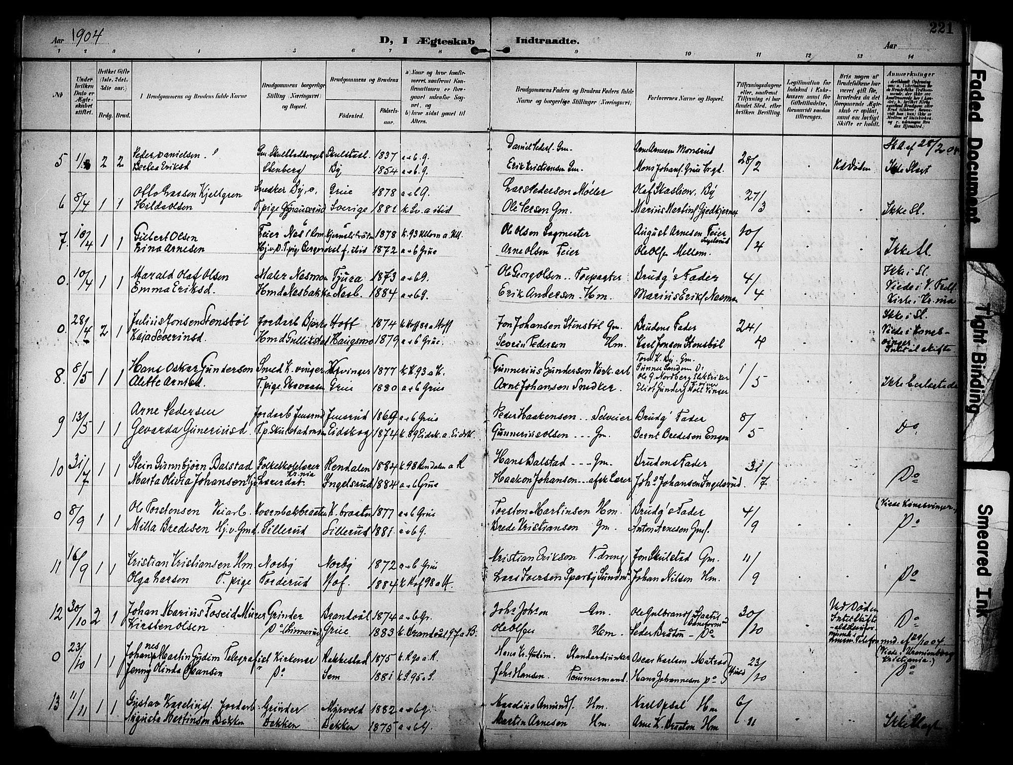 Grue prestekontor, SAH/PREST-036/H/Ha/Haa/L0013: Parish register (official) no. 13, 1898-1910, p. 221