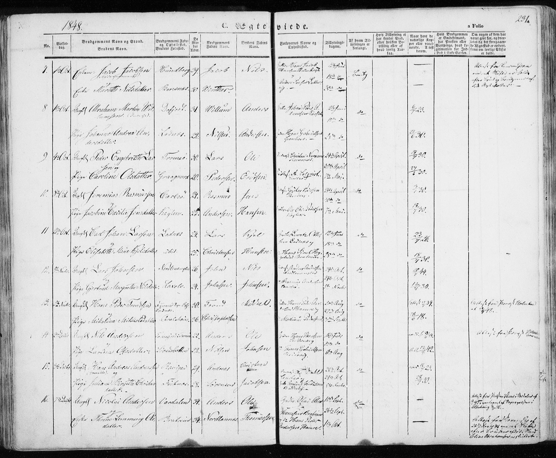 Karlsøy sokneprestembete, AV/SATØ-S-1299/H/Ha/Haa/L0003kirke: Parish register (official) no. 3, 1843-1860, p. 231