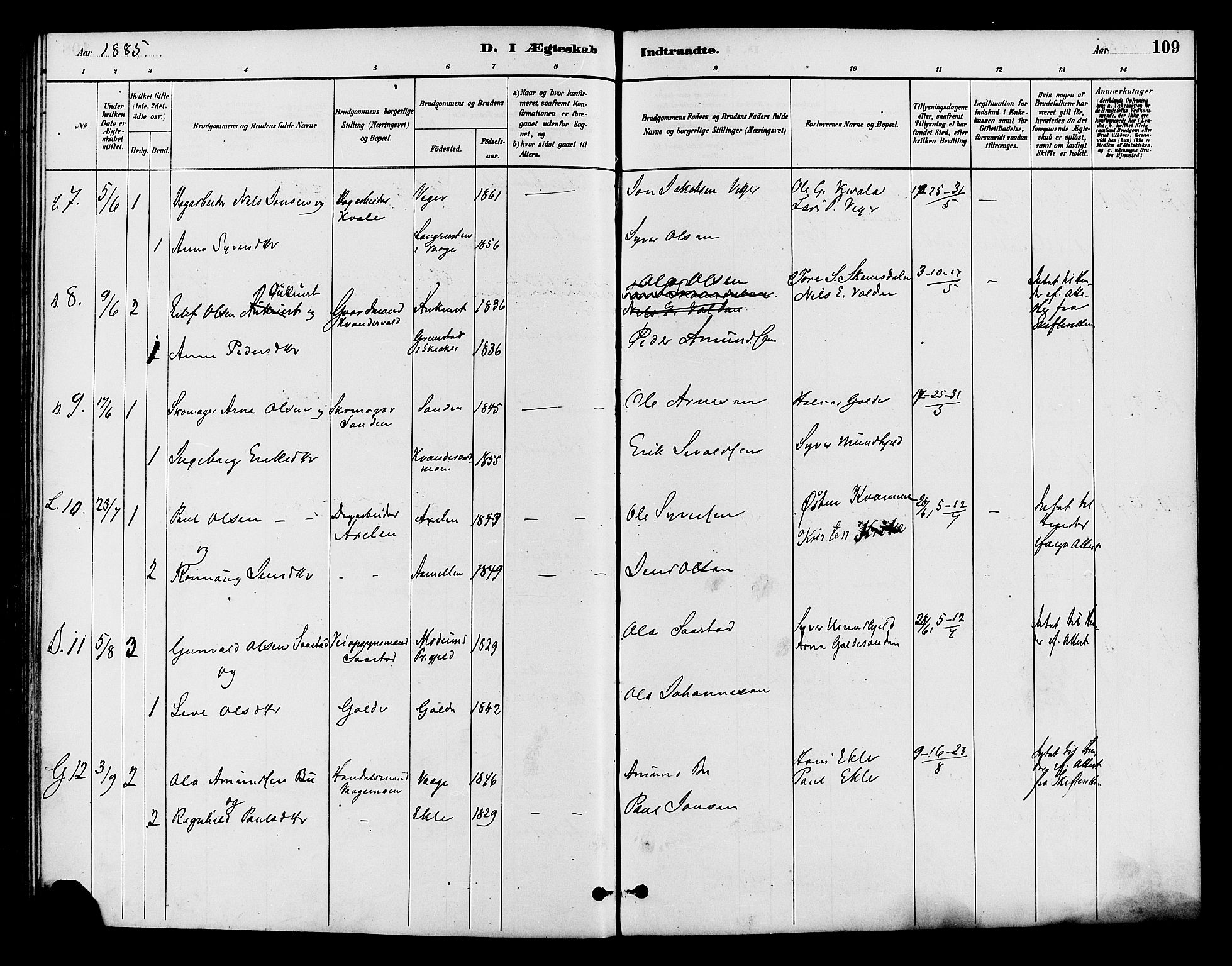 Lom prestekontor, AV/SAH-PREST-070/K/L0008: Parish register (official) no. 8, 1885-1898, p. 109