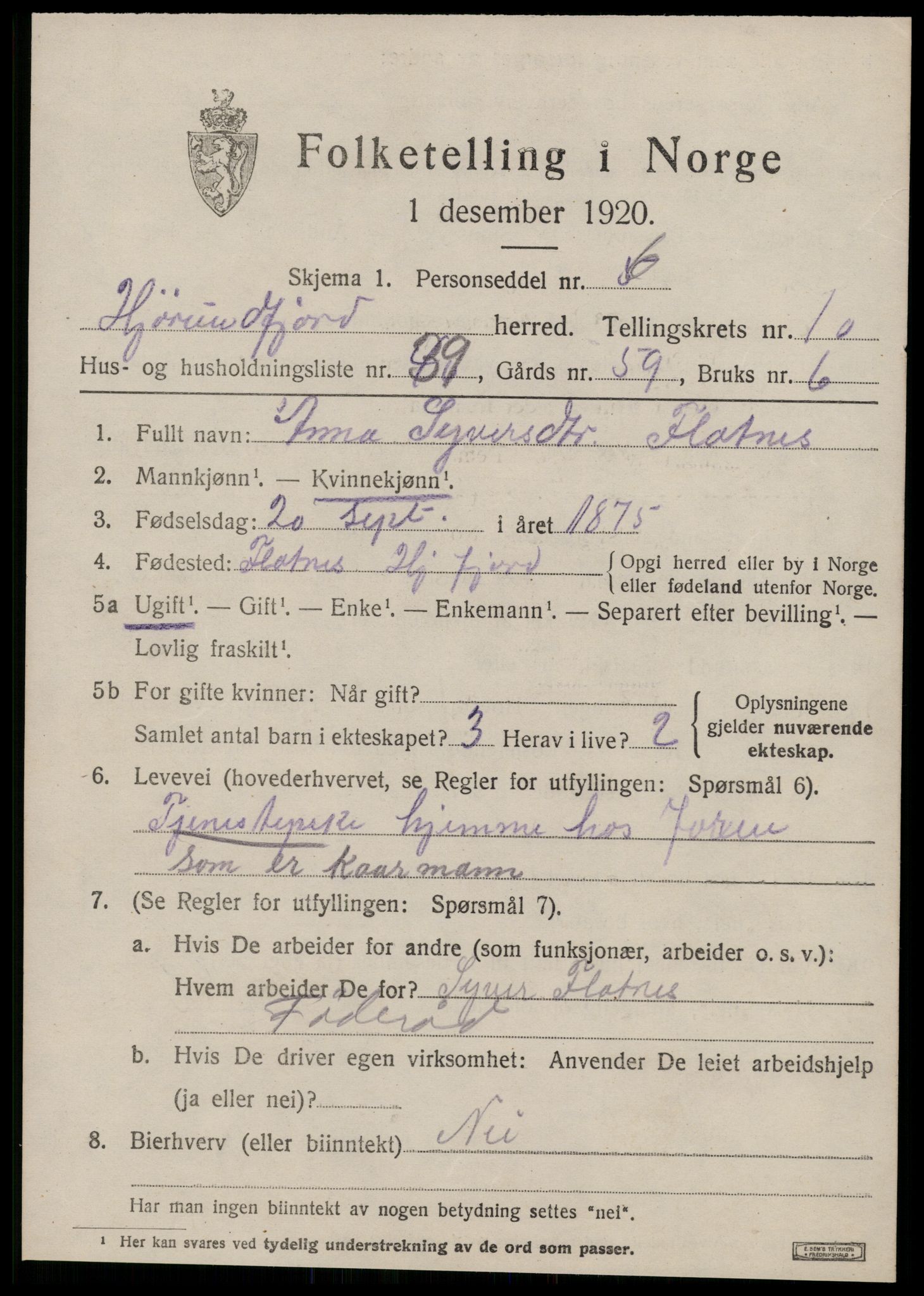 SAT, 1920 census for Hjørundfjord, 1920, p. 4153