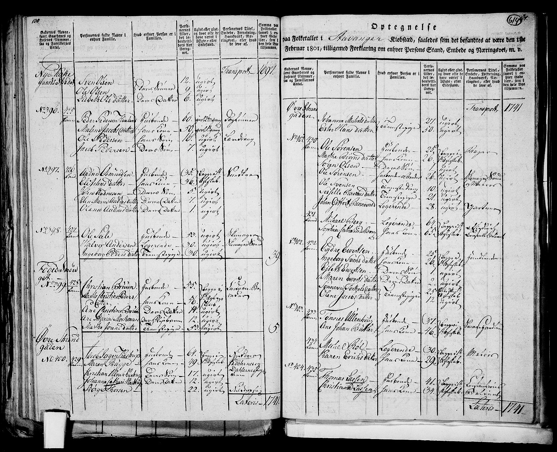 RA, 1801 census for 1103P Stavanger, 1801, p. 613b-614a