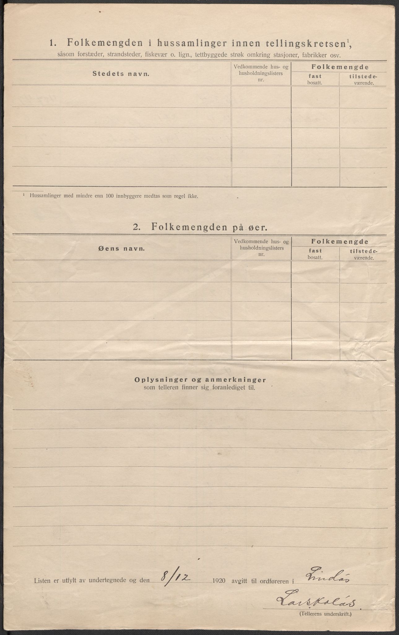 SAB, 1920 census for Lindås, 1920, p. 55
