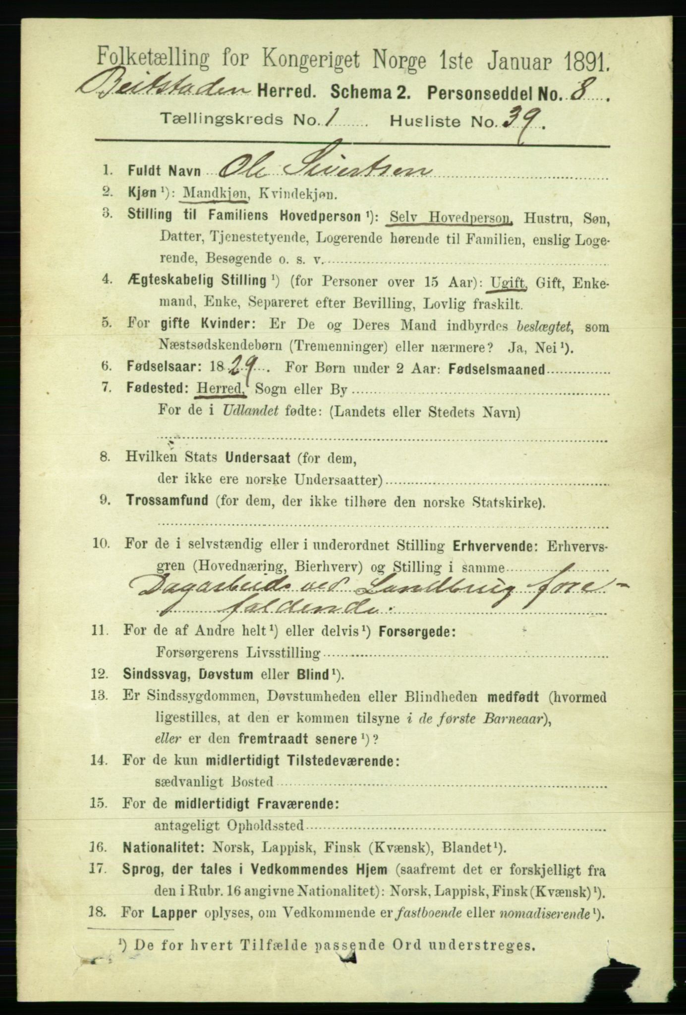 RA, 1891 census for 1727 Beitstad, 1891, p. 314