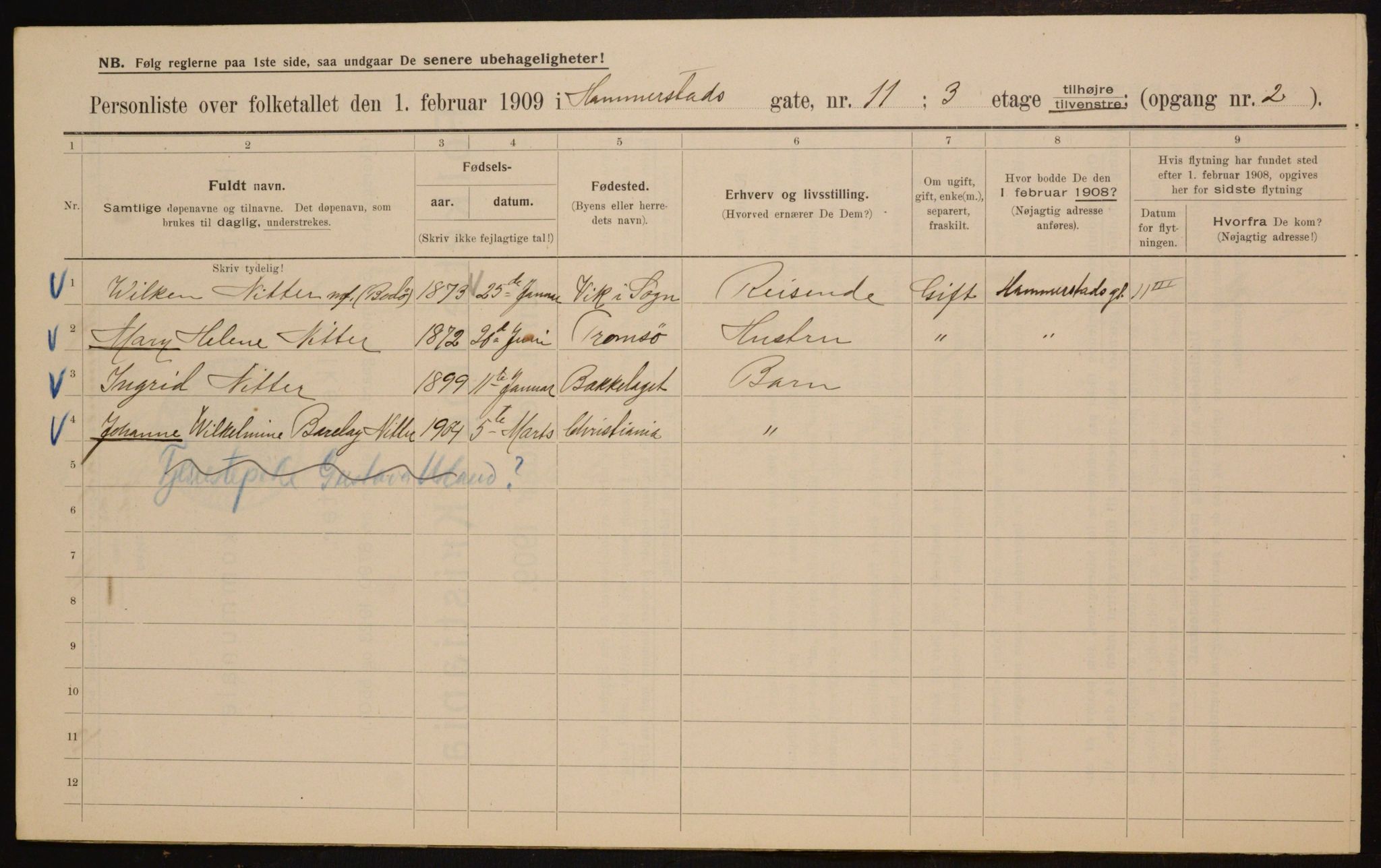 OBA, Municipal Census 1909 for Kristiania, 1909, p. 31450