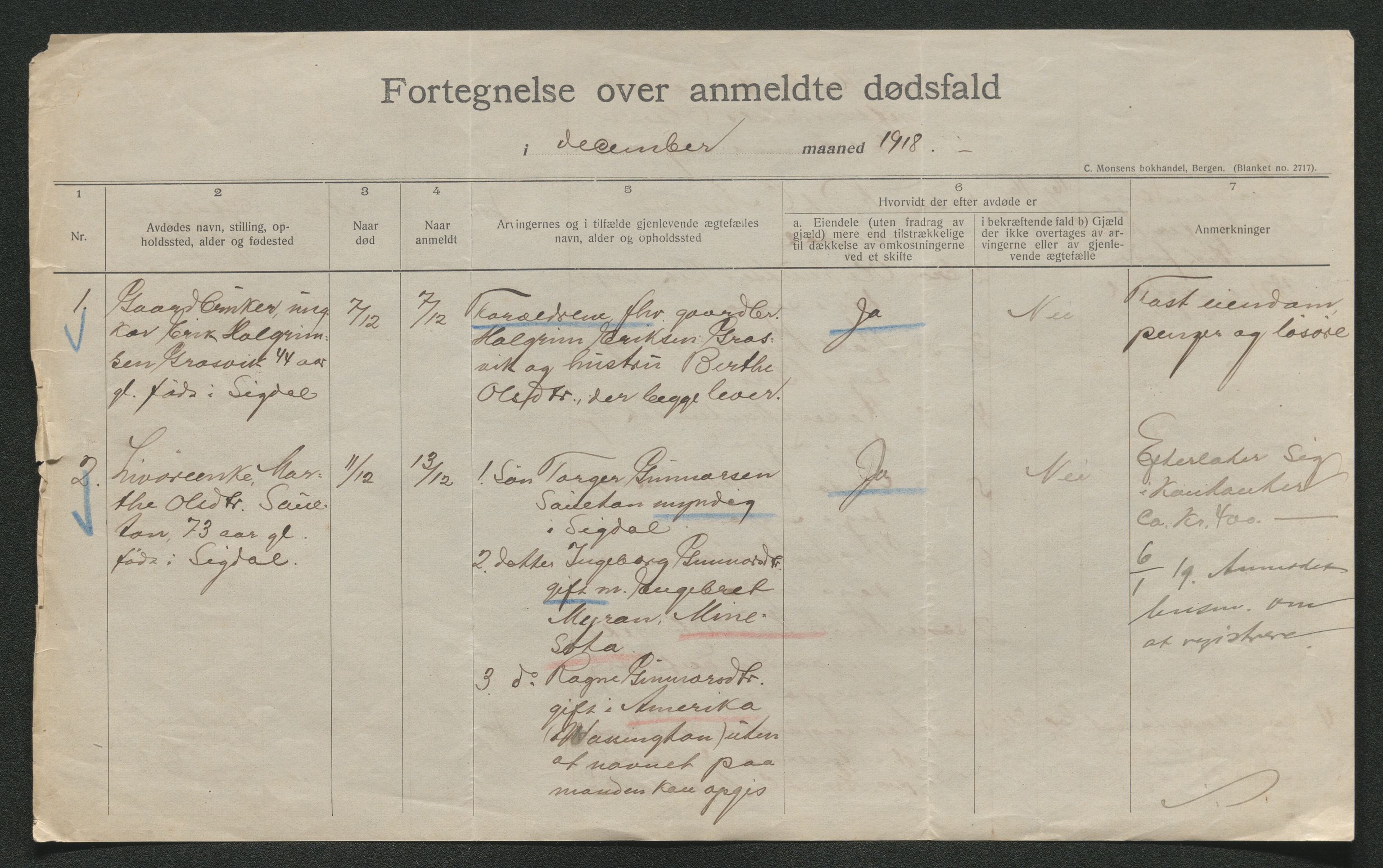 Eiker, Modum og Sigdal sorenskriveri, SAKO/A-123/H/Ha/Hab/L0039: Dødsfallsmeldinger, 1918-1919, p. 711