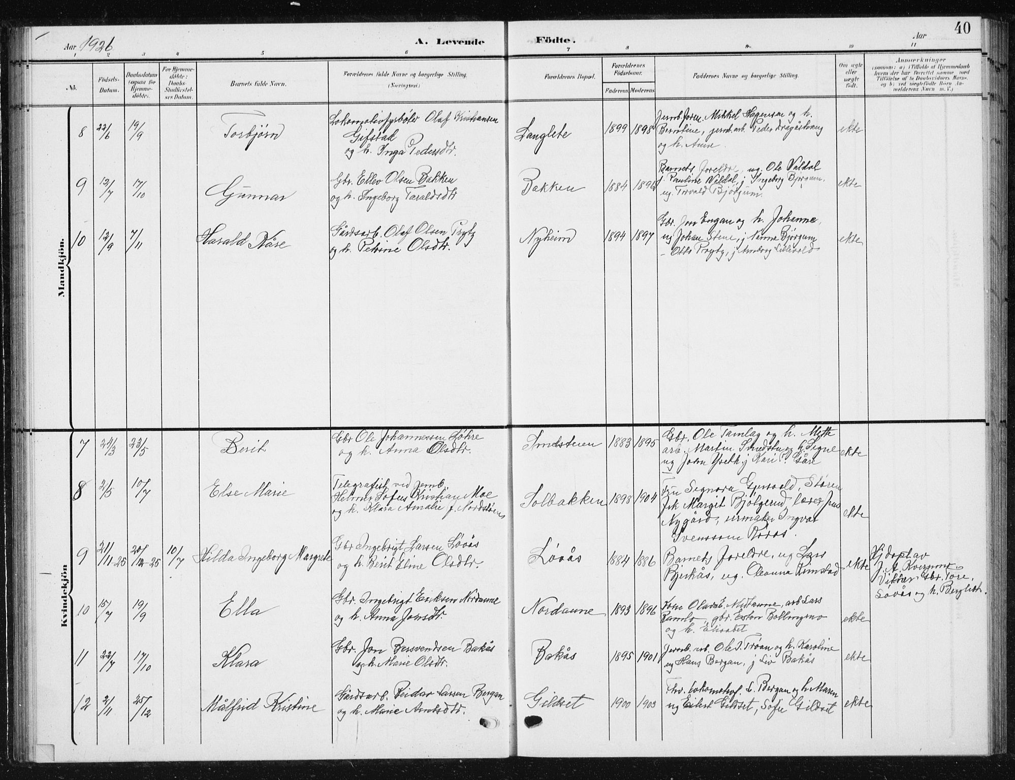 Ministerialprotokoller, klokkerbøker og fødselsregistre - Sør-Trøndelag, SAT/A-1456/685/L0979: Parish register (copy) no. 685C04, 1908-1933, p. 40
