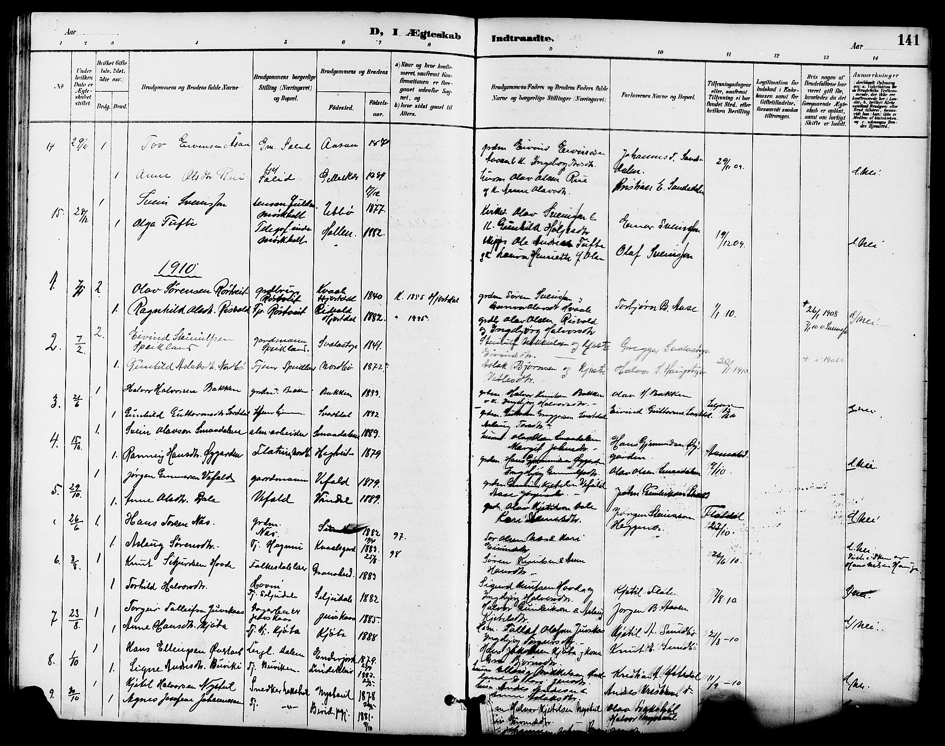 Seljord kirkebøker, SAKO/A-20/G/Ga/L0005: Parish register (copy) no. I 5, 1887-1914, p. 141