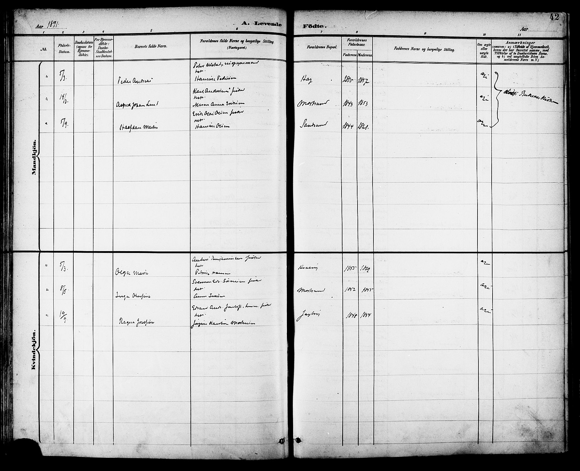 Ministerialprotokoller, klokkerbøker og fødselsregistre - Nordland, SAT/A-1459/882/L1179: Parish register (official) no. 882A01, 1886-1898, p. 42