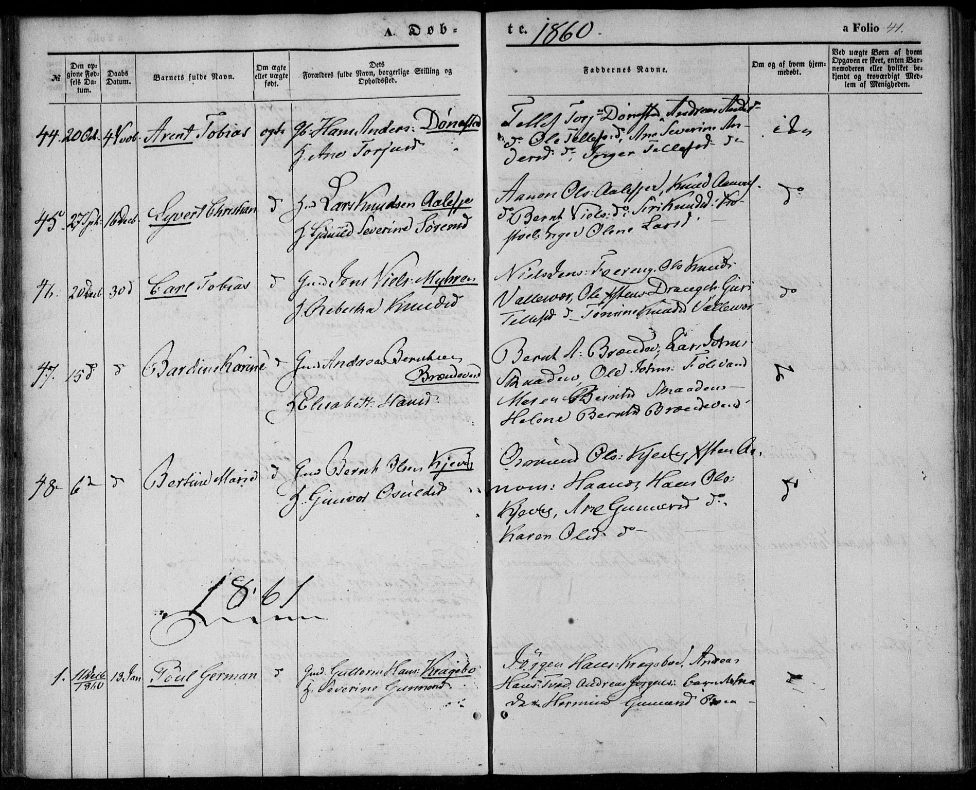 Tveit sokneprestkontor, AV/SAK-1111-0043/F/Fa/L0005: Parish register (official) no. A 5, 1853-1871, p. 41