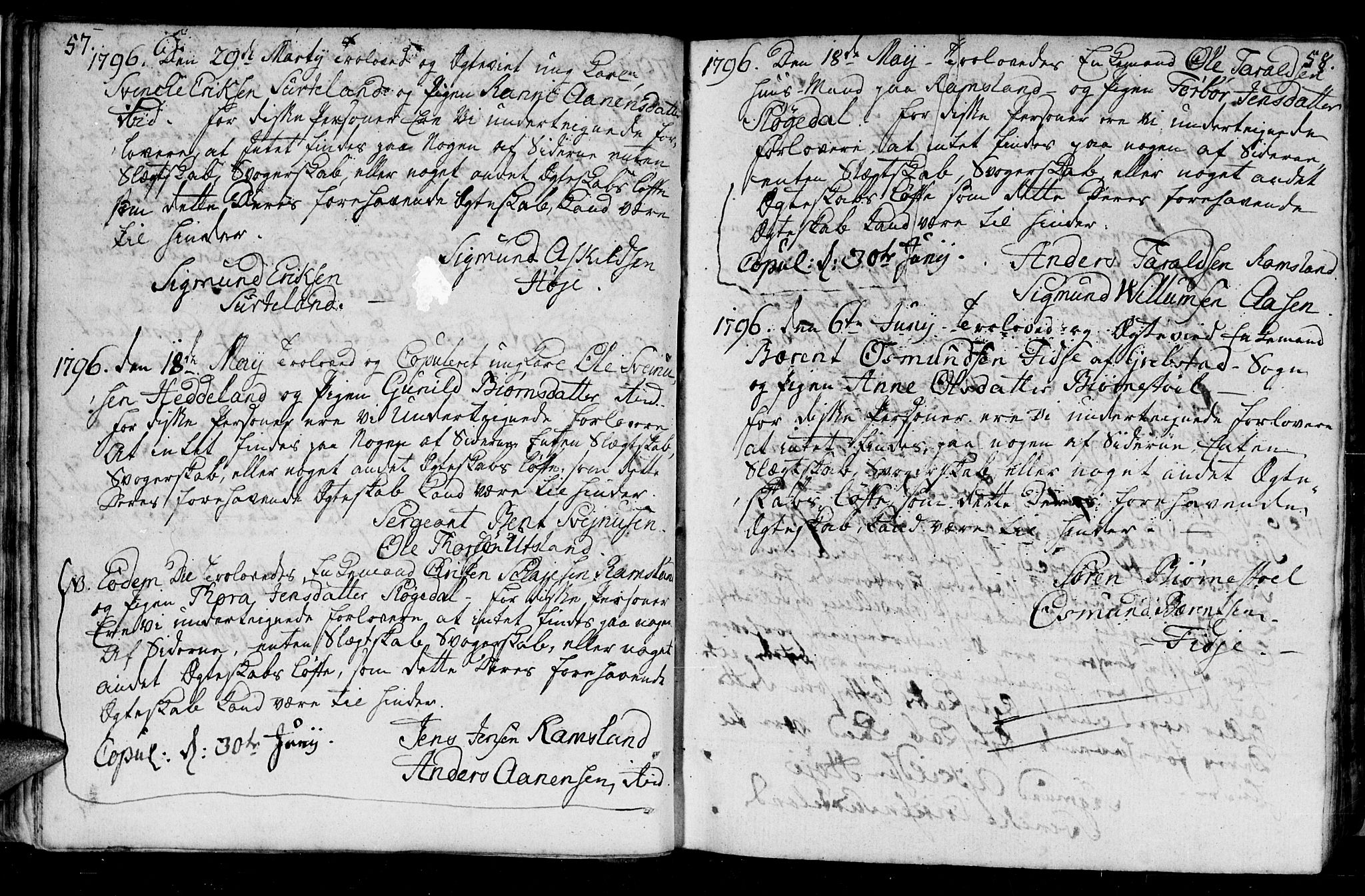 Holum sokneprestkontor, SAK/1111-0022/F/Fa/Fac/L0001: Parish register (official) no. A 1, 1773-1820, p. 57-58