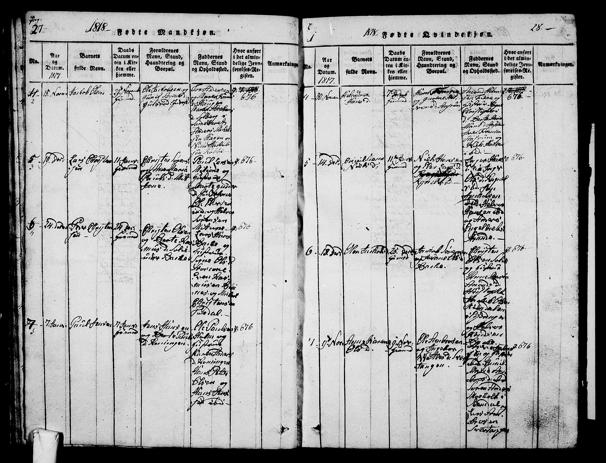 Hedrum kirkebøker, SAKO/A-344/G/Ga/L0003: Parish register (copy) no. I 3, 1817-1835, p. 27-28