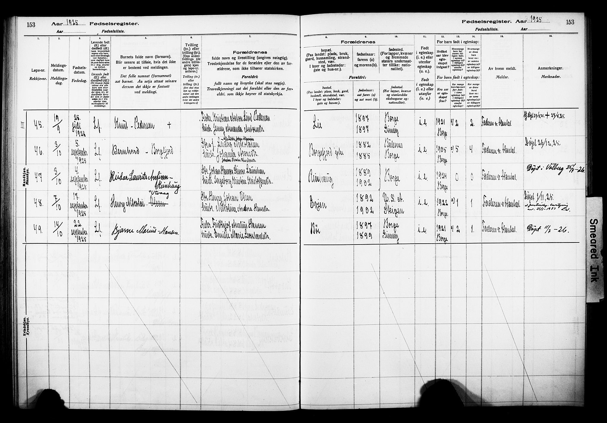 Ministerialprotokoller, klokkerbøker og fødselsregistre - Nordland, SAT/A-1459/880/L1145: Birth register no. 880.II.4.1, 1916-1929, p. 153