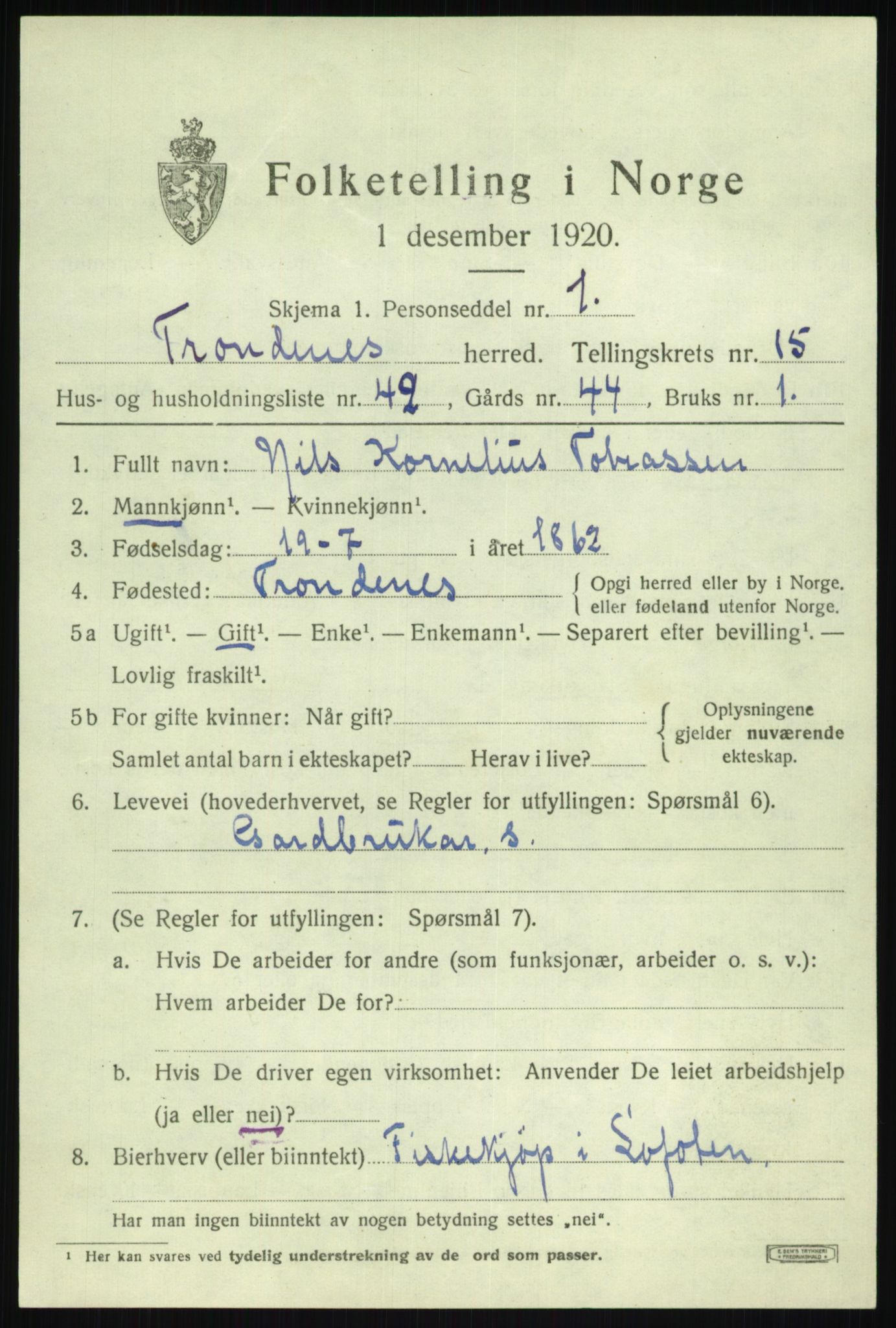 SATØ, 1920 census for Trondenes, 1920, p. 10995