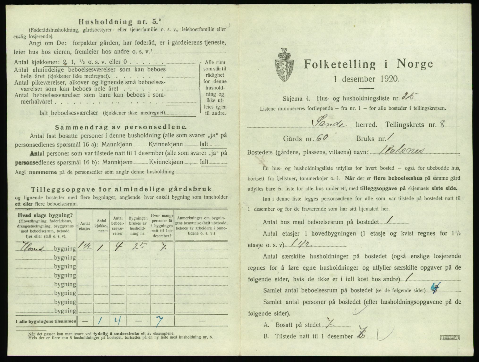 SAT, 1920 census for Sande (MR), 1920, p. 712