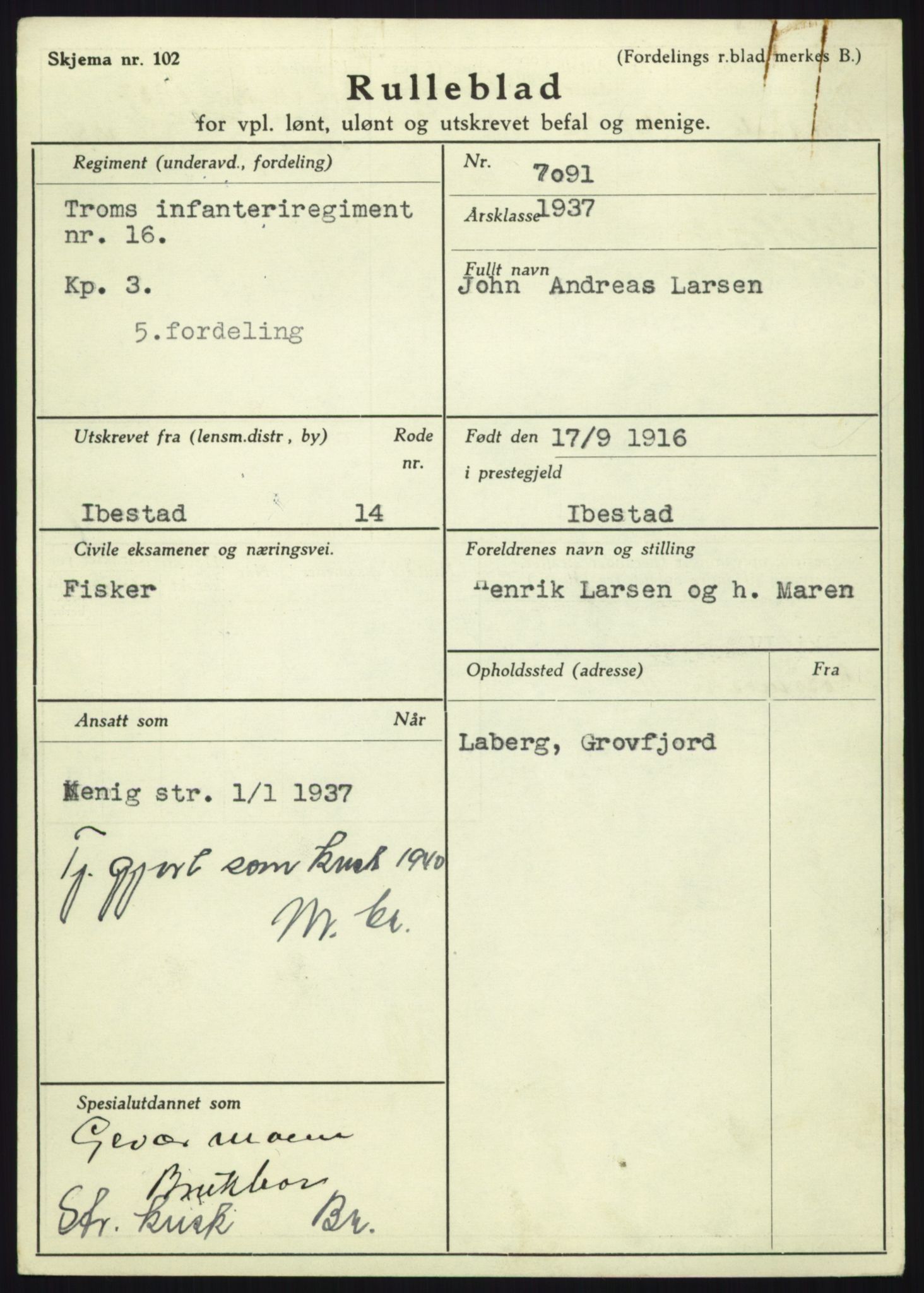 Forsvaret, Troms infanteriregiment nr. 16, AV/RA-RAFA-3146/P/Pa/L0021: Rulleblad for regimentets menige mannskaper, årsklasse 1937, 1937, p. 681