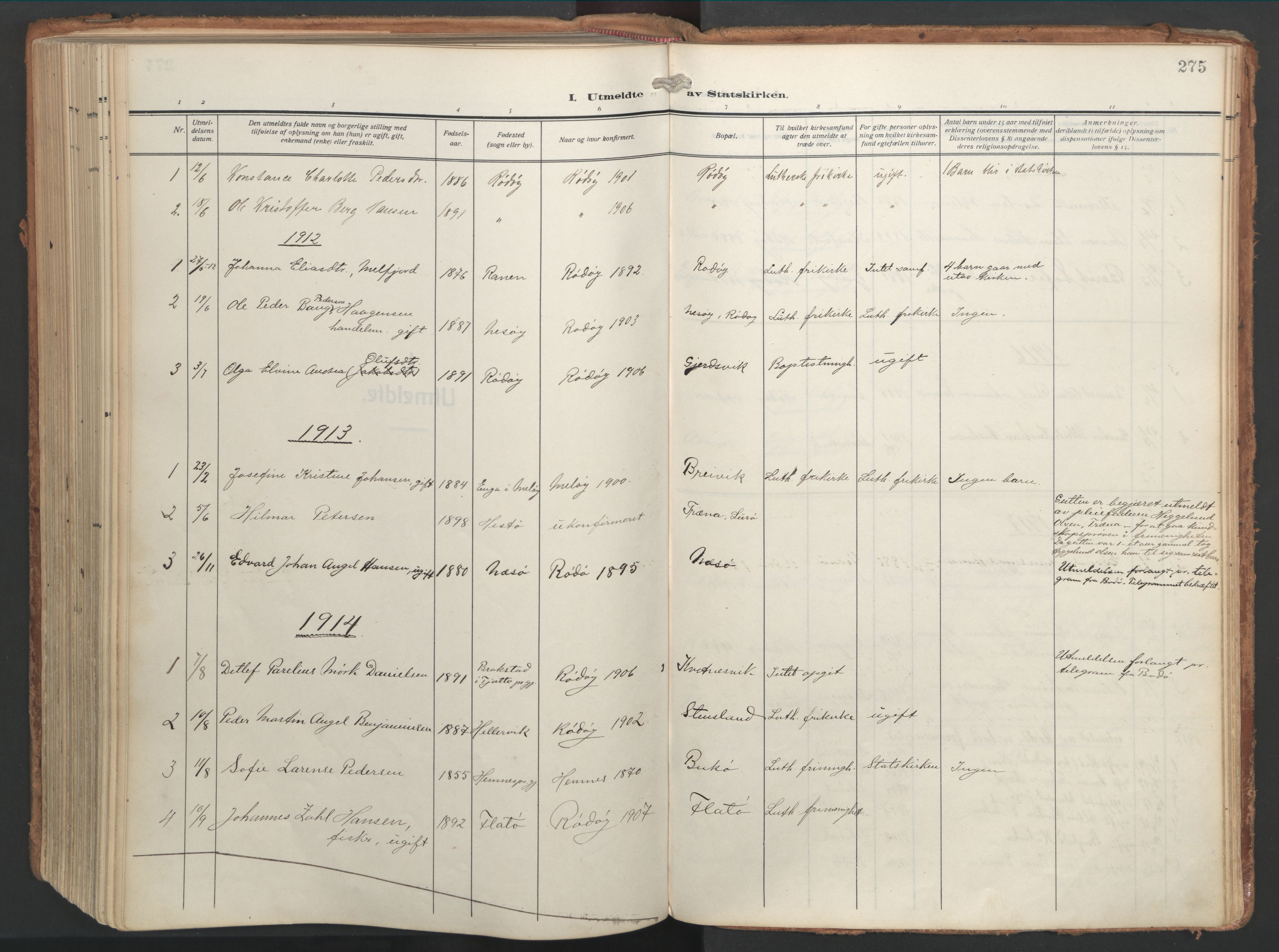 Ministerialprotokoller, klokkerbøker og fødselsregistre - Nordland, SAT/A-1459/841/L0614: Parish register (official) no. 841A17, 1911-1925, p. 275