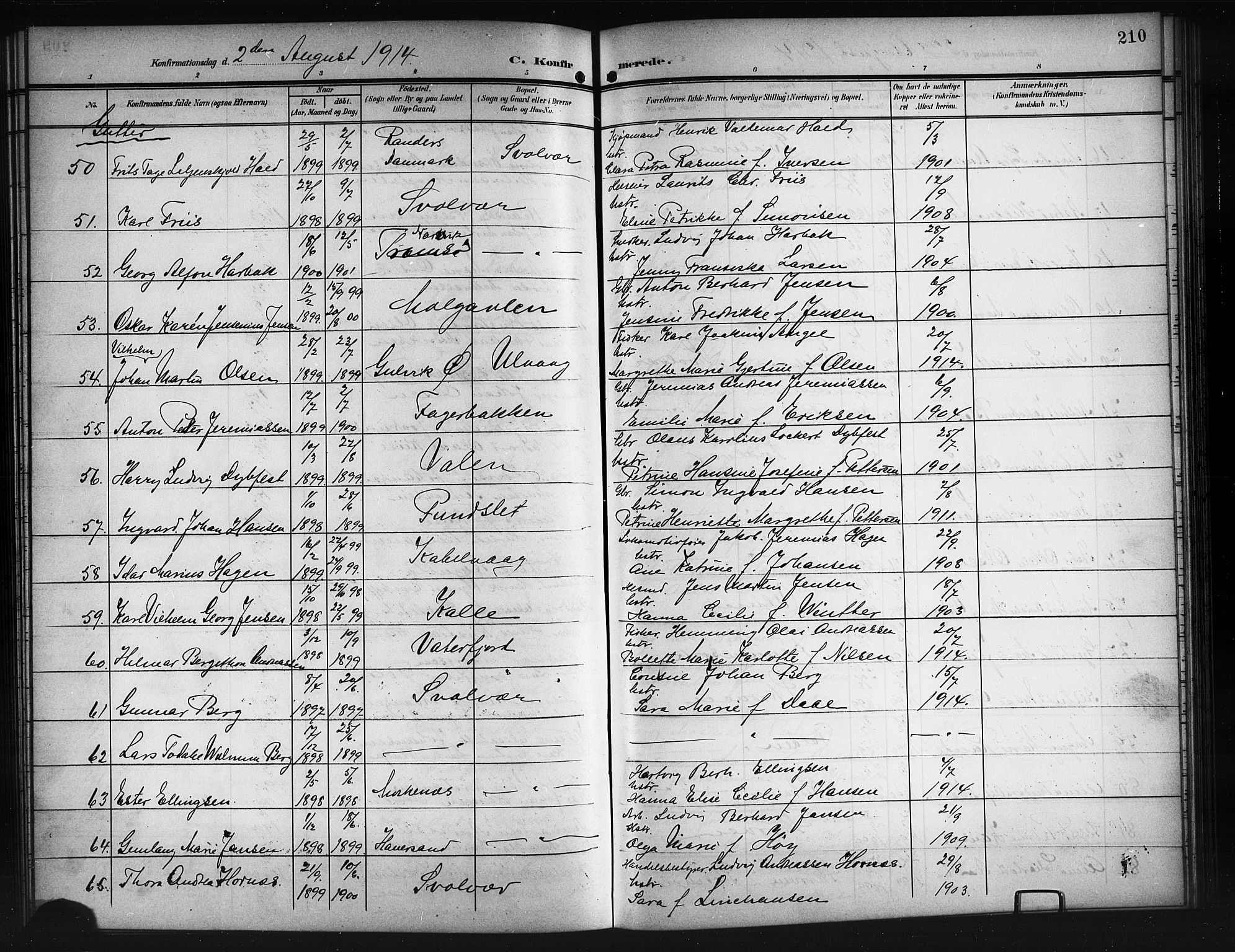 Ministerialprotokoller, klokkerbøker og fødselsregistre - Nordland, AV/SAT-A-1459/874/L1079: Parish register (copy) no. 874C08, 1907-1915, p. 210