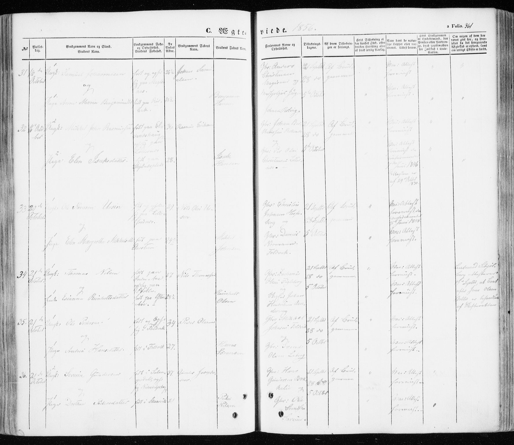 Ibestad sokneprestembete, SATØ/S-0077/H/Ha/Haa/L0008kirke: Parish register (official) no. 8, 1850-1859, p. 361